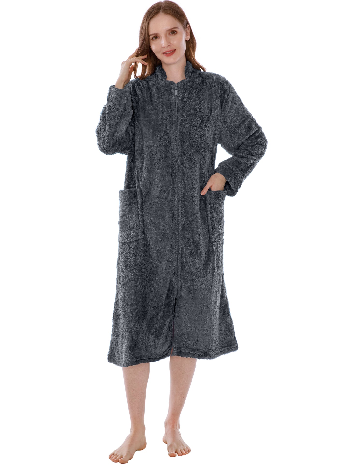 Women's Sherpa Housecoat Zipper Robe