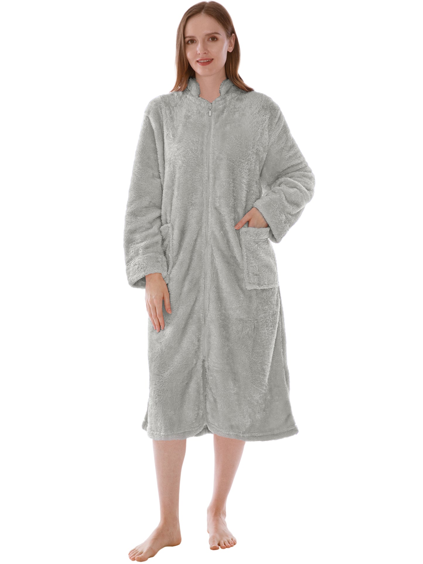 Women's Sherpa Housecoat Zipper Robe
