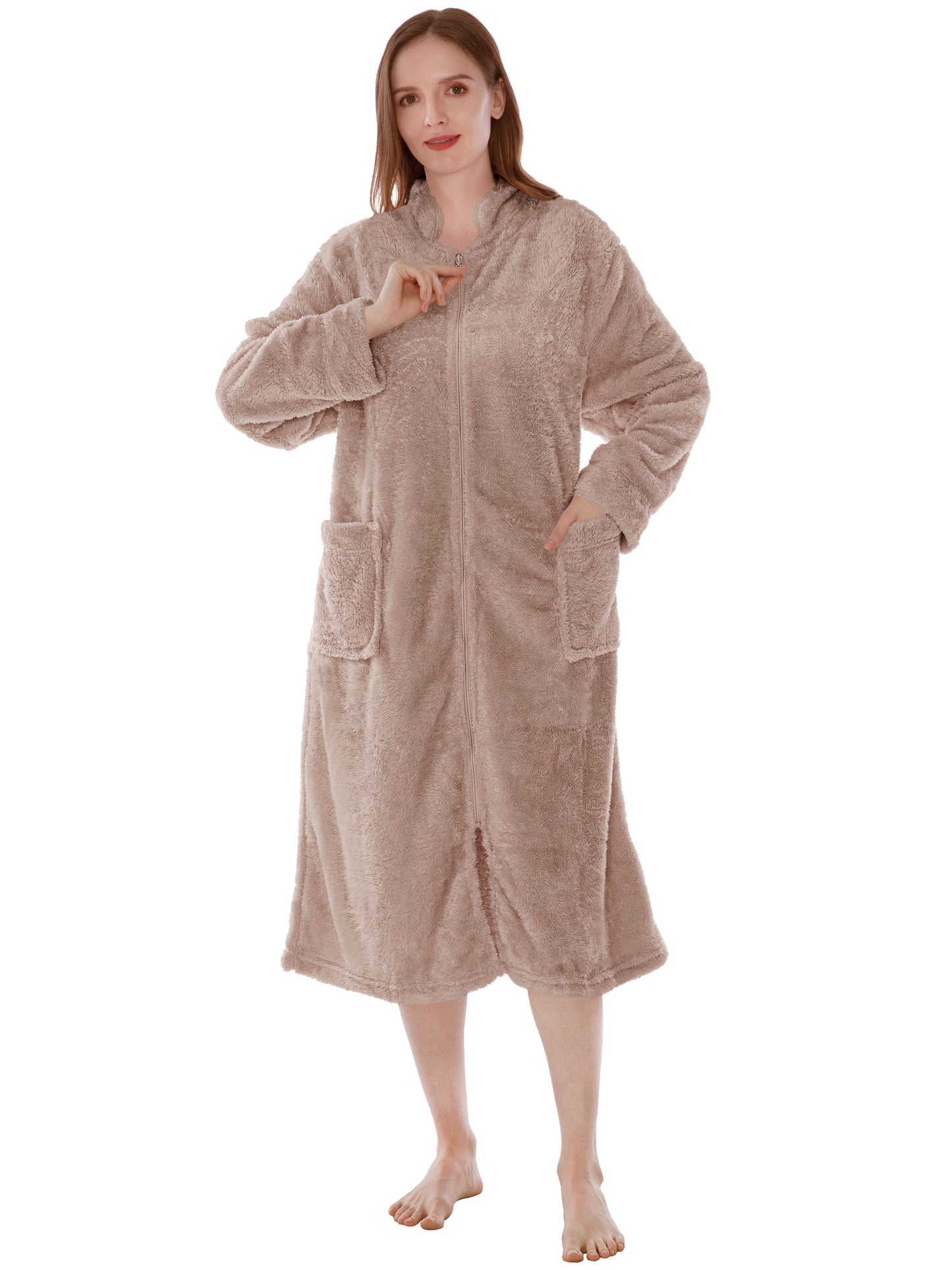 Women's Sherpa Housecoat Zipper Robe
