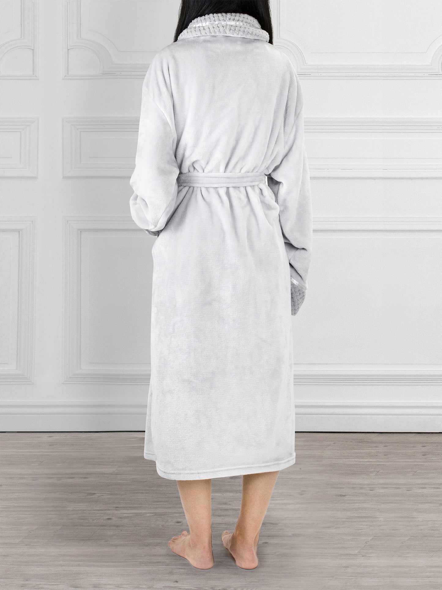 Women's Satin and Waffle Trim Fleece Robe