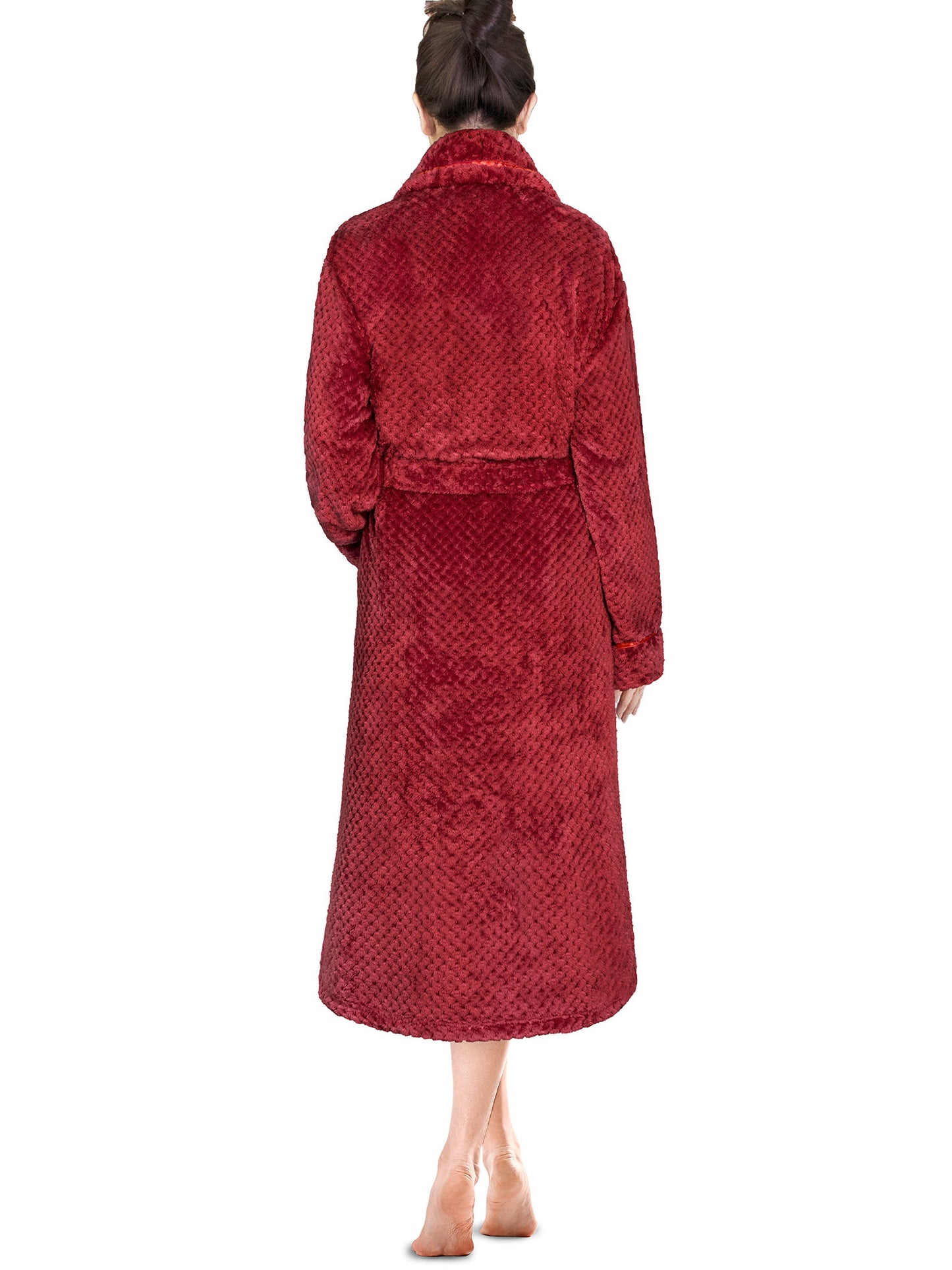 Women's Waffle Textured Satin Trim Fleece Robe