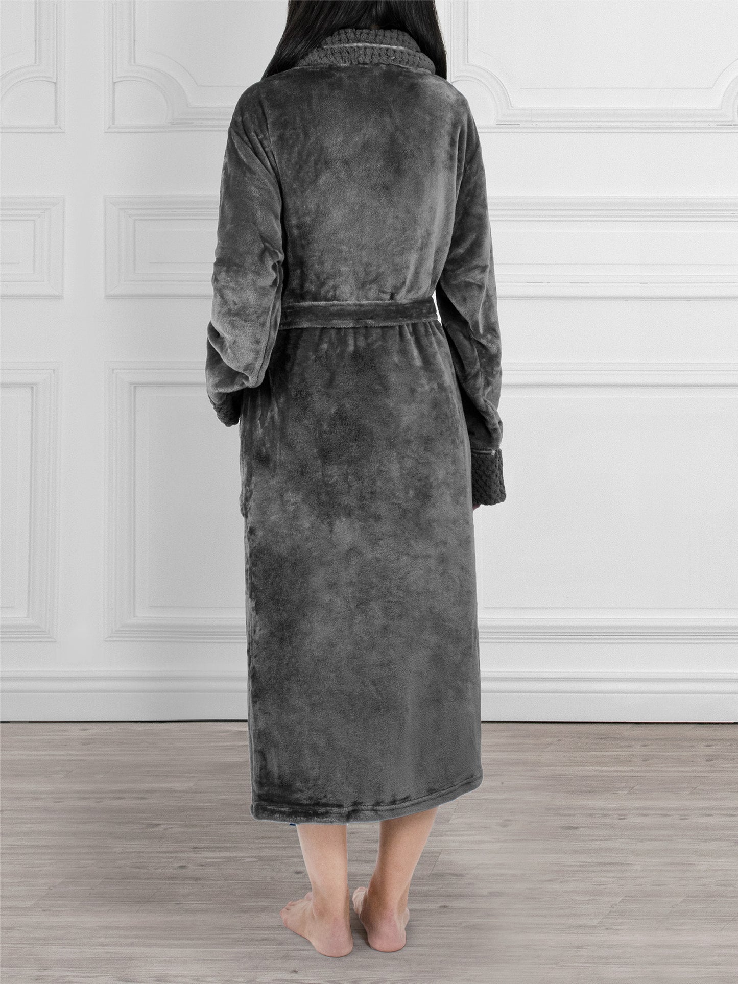 Women's Satin and Waffle Trim Fleece Robe