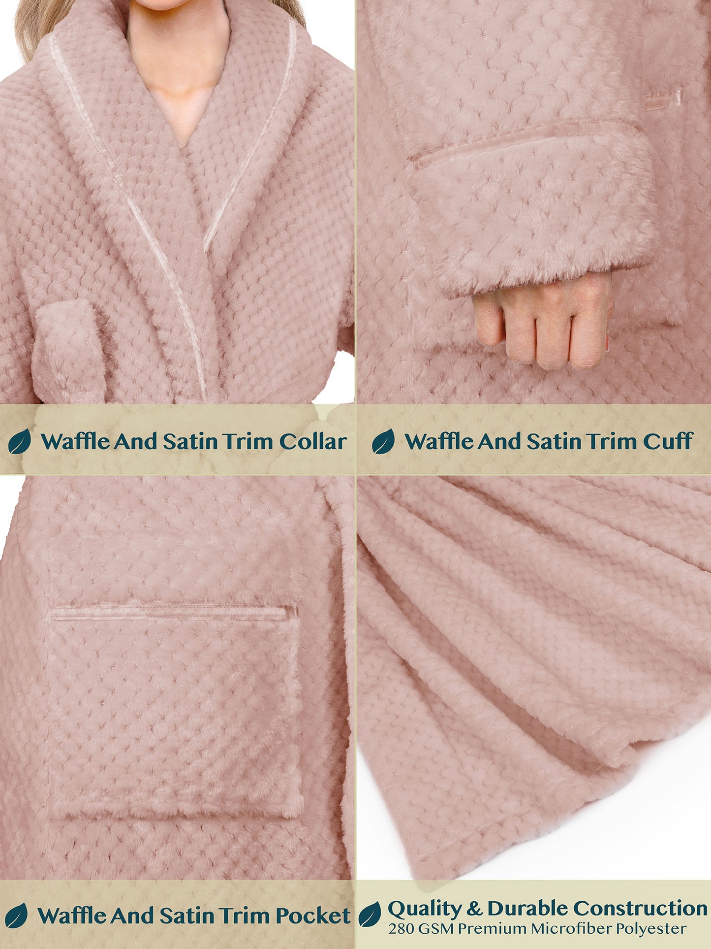 Women's Waffle Textured Satin Trim Fleece Robe