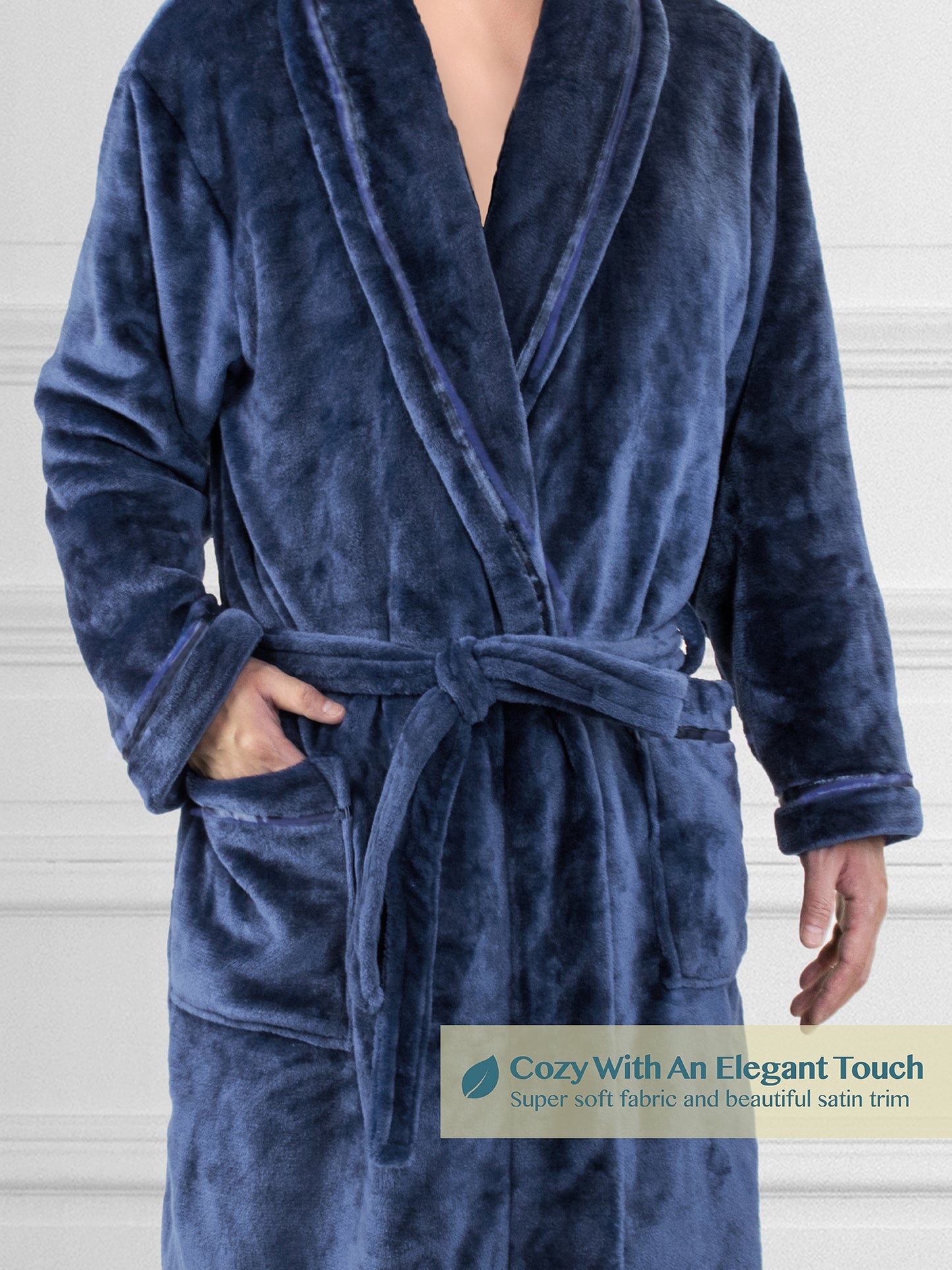 Men's Satin Trim Fleece Robe
