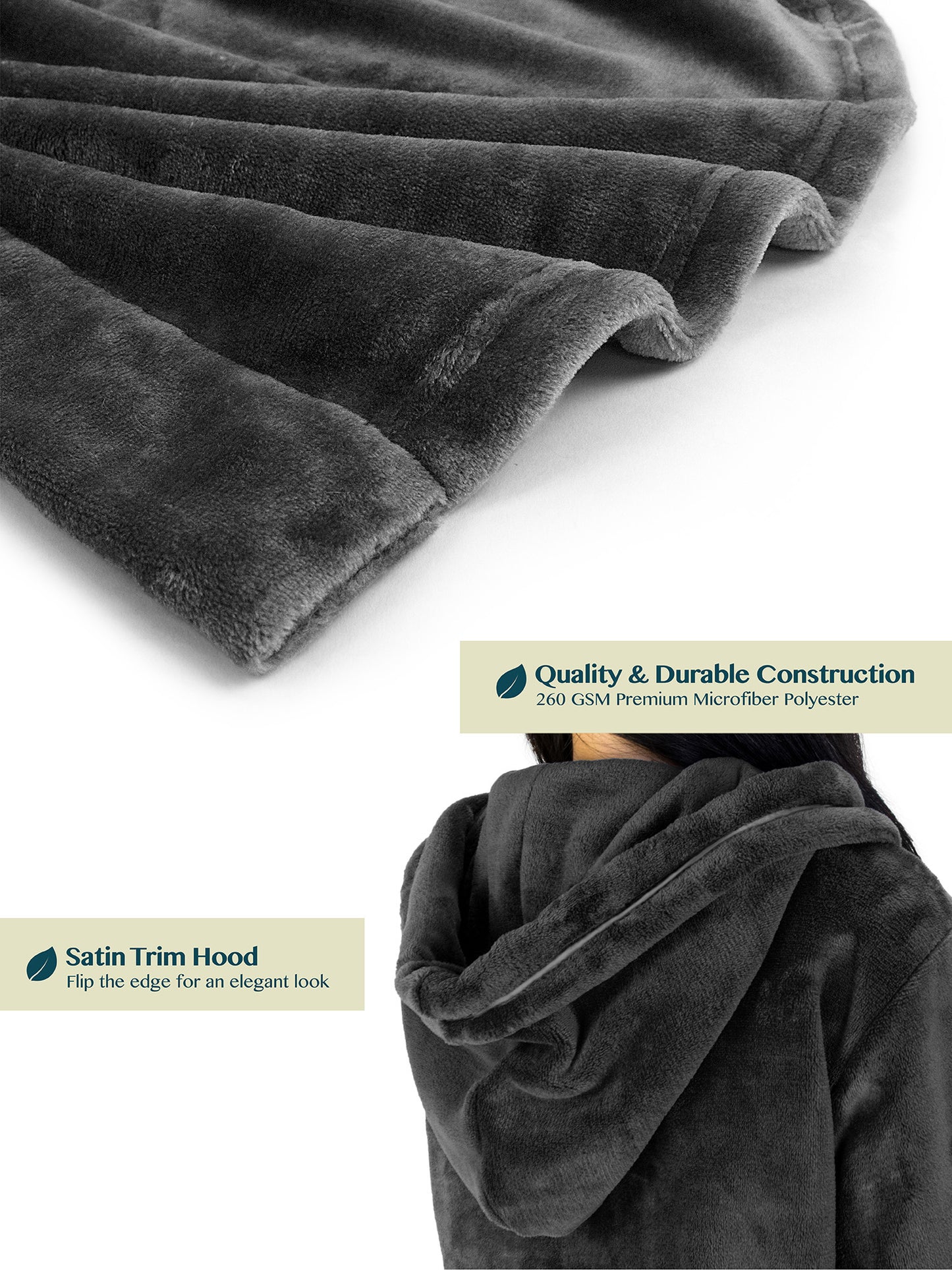 Women's Satin Trim Fleece Robe with Hood