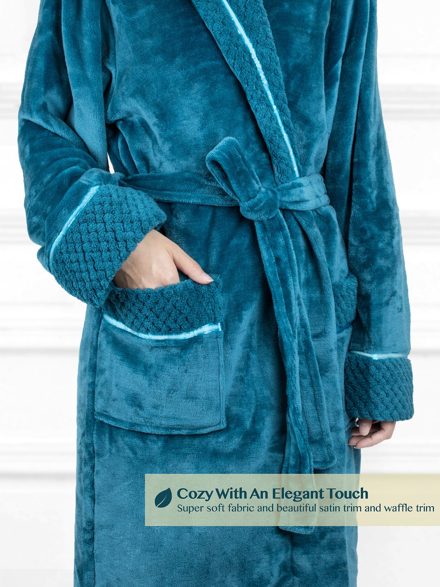 Women's Satin and Waffle Trim Fleece Robe