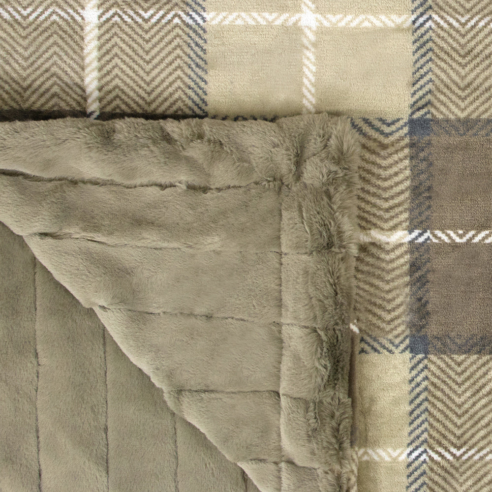 Plaid Fleece Faux Fur Throw Blanket