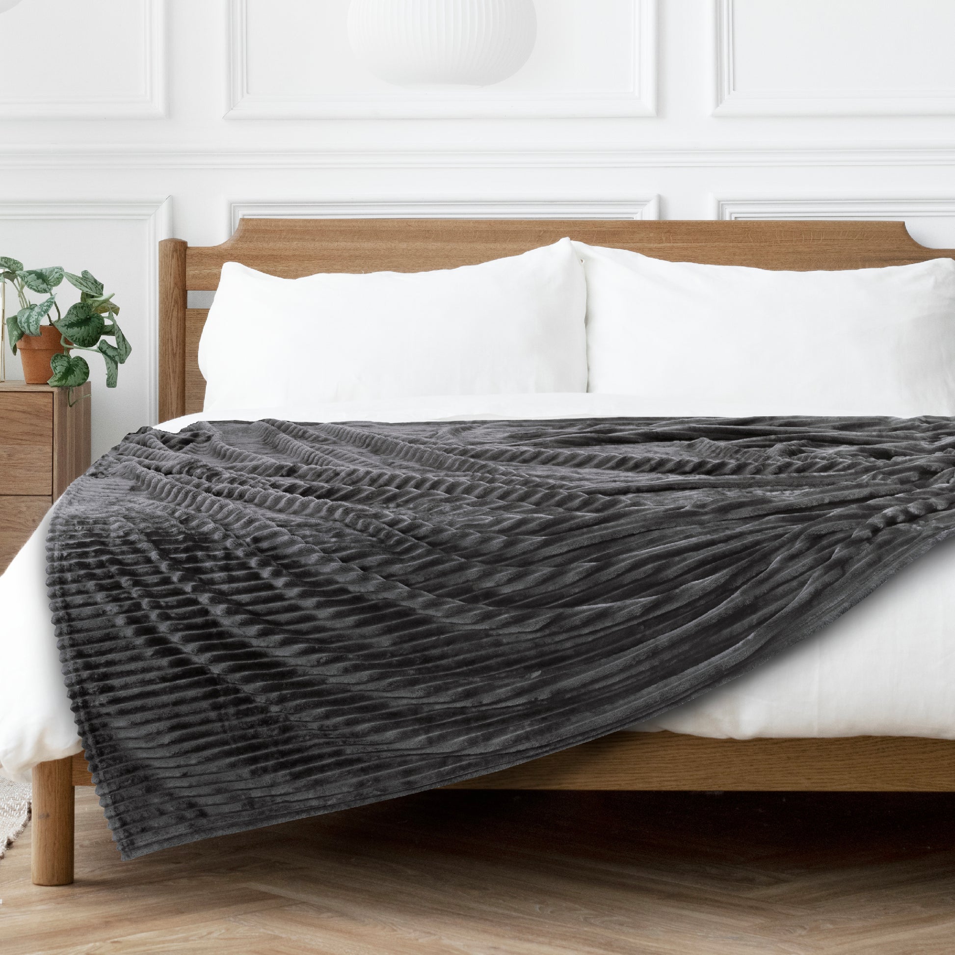 Ribbed Fleece Throw Blanket