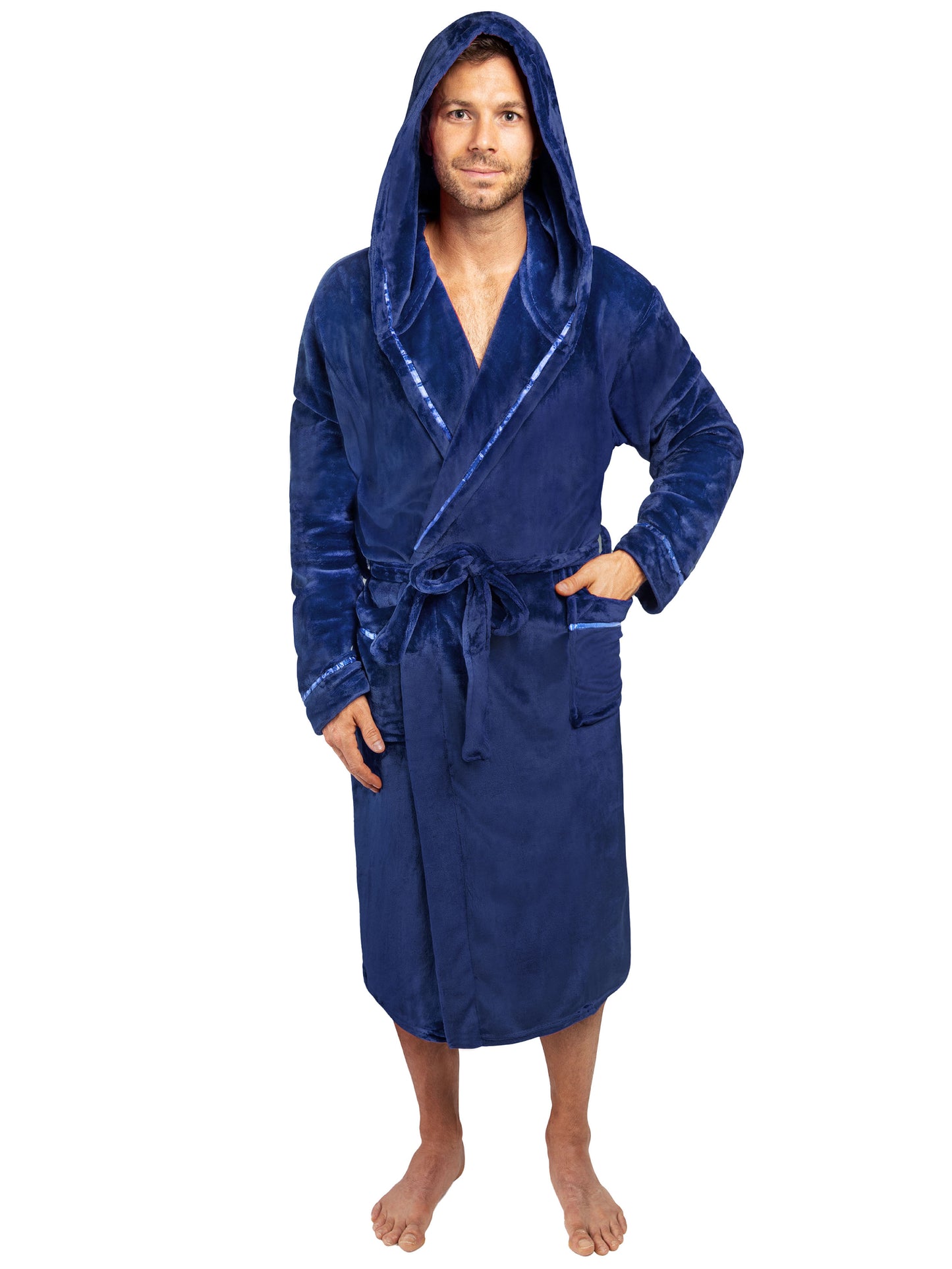 Men's Satin Trim Fleece Robe with Hood