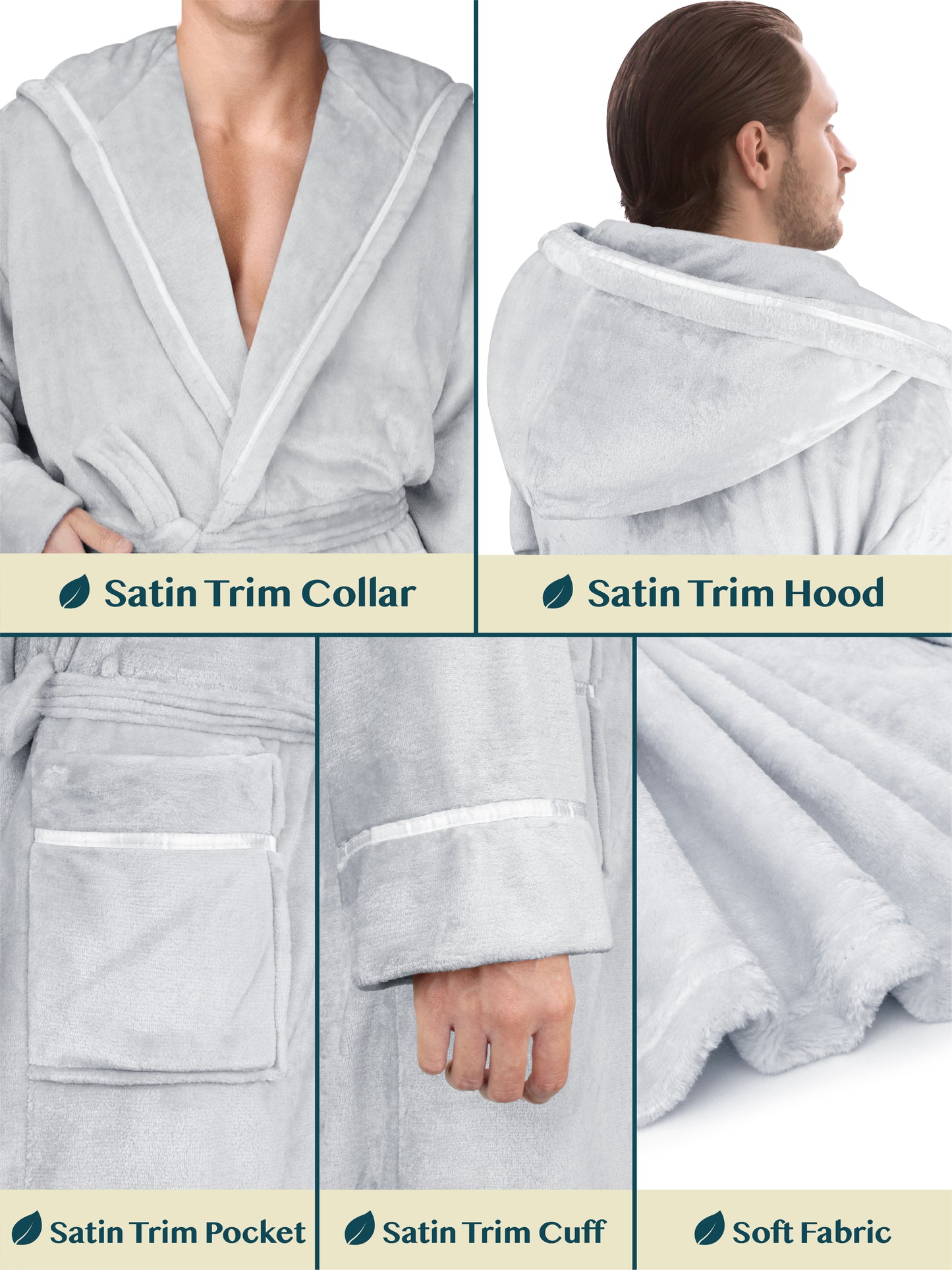 Men's Satin Trim Fleece Robe with Hood