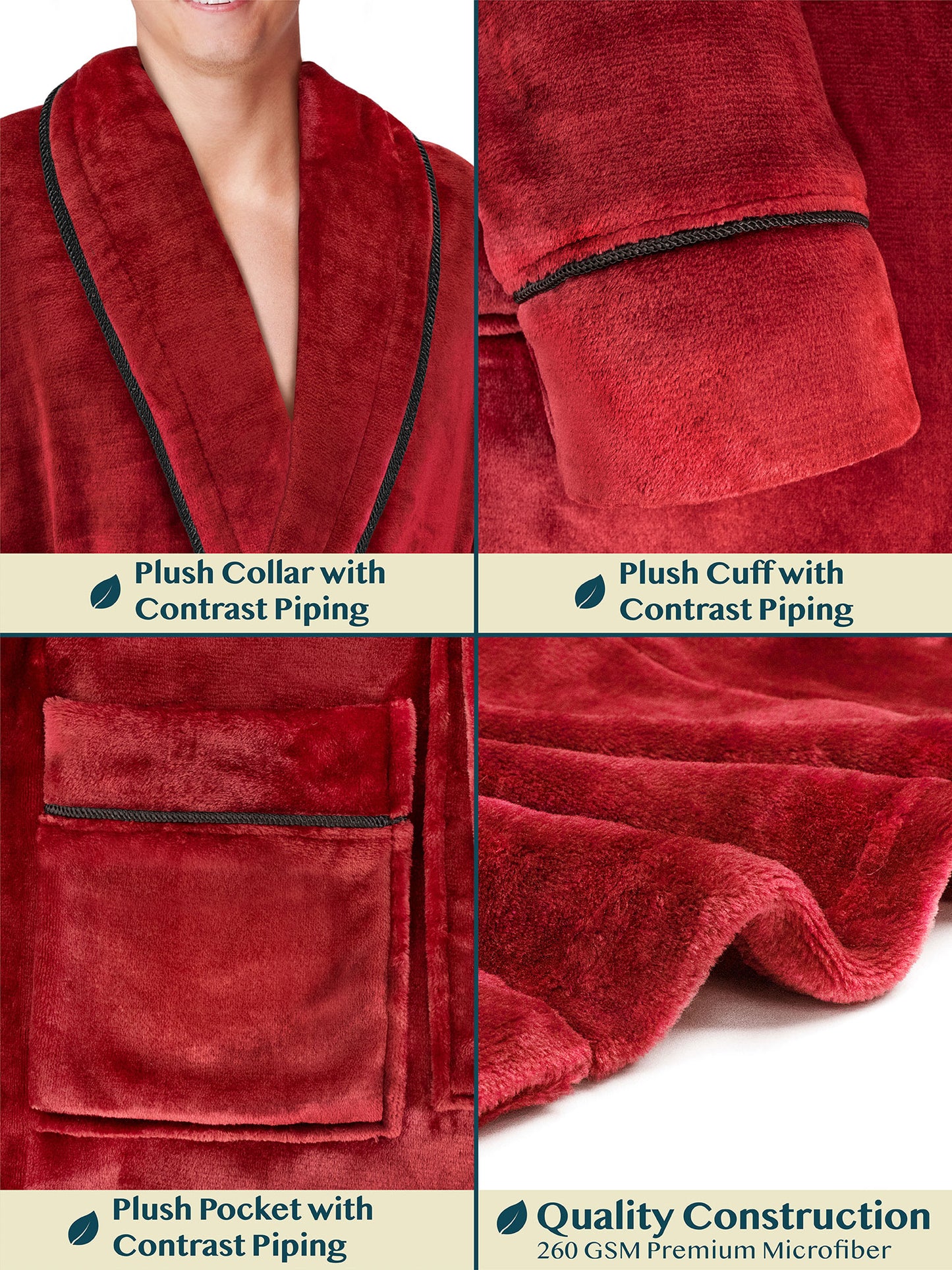 Men's Piping Fleece Robe
