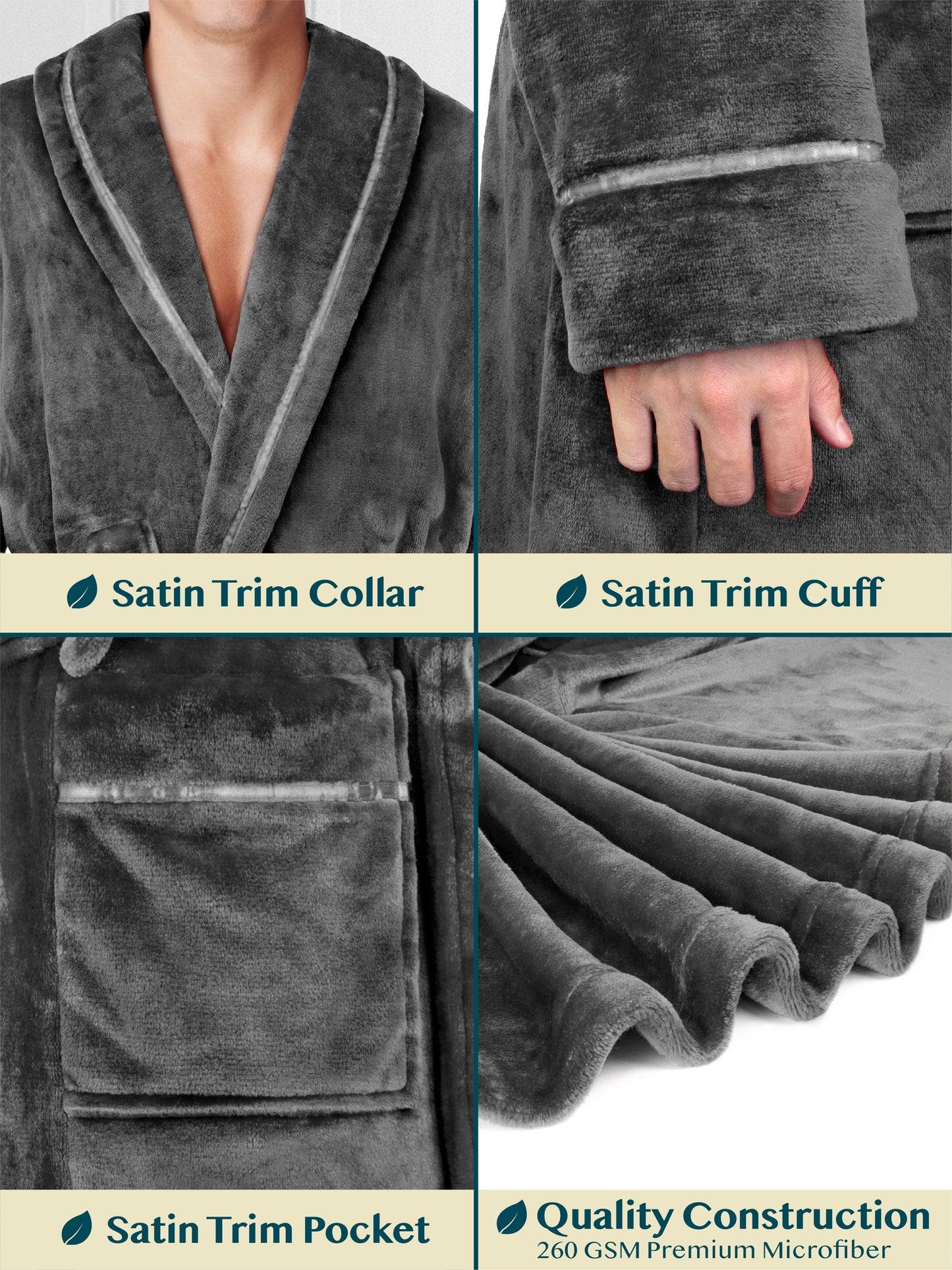 Men's Satin Trim Fleece Robe