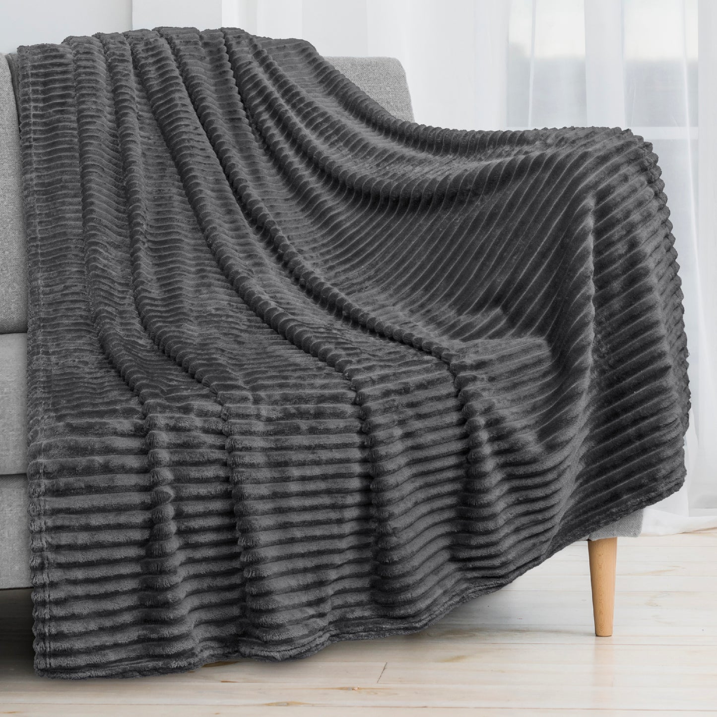 Ribbed Fleece Throw Blanket