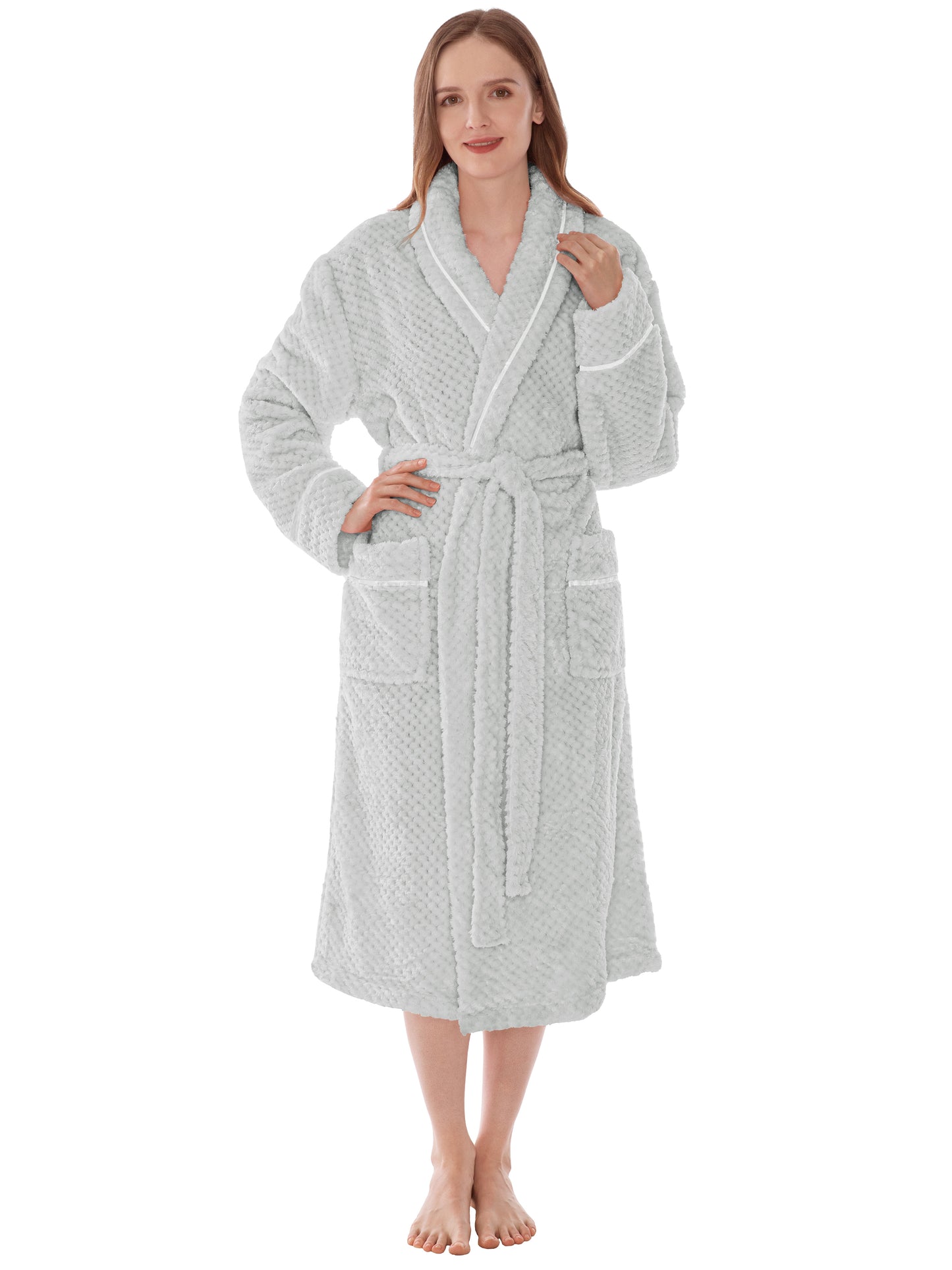 Women's Waffle Textured Satin Trim Fleece Robe