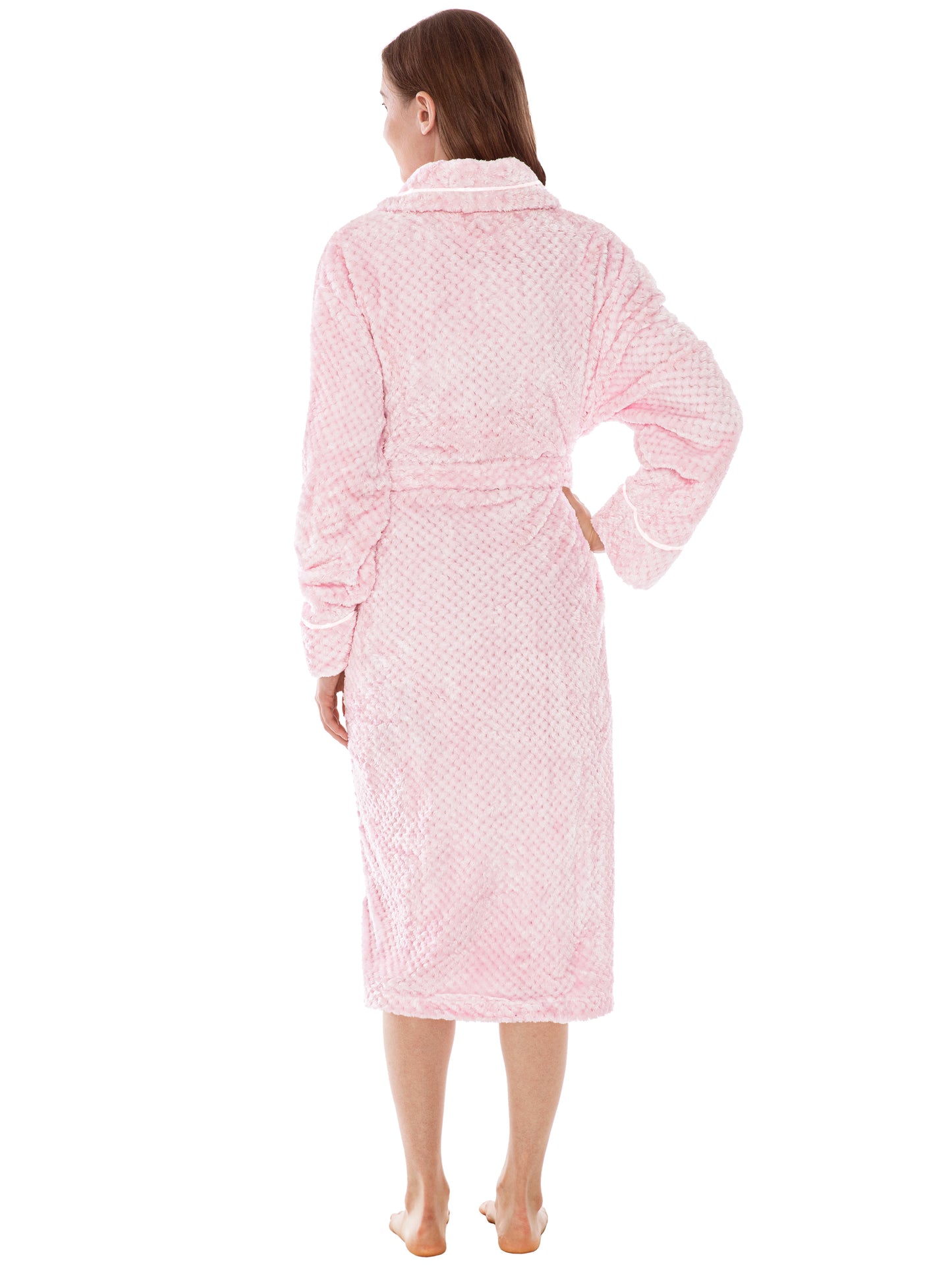 Women's Waffle Textured Satin Trim Fleece Robe