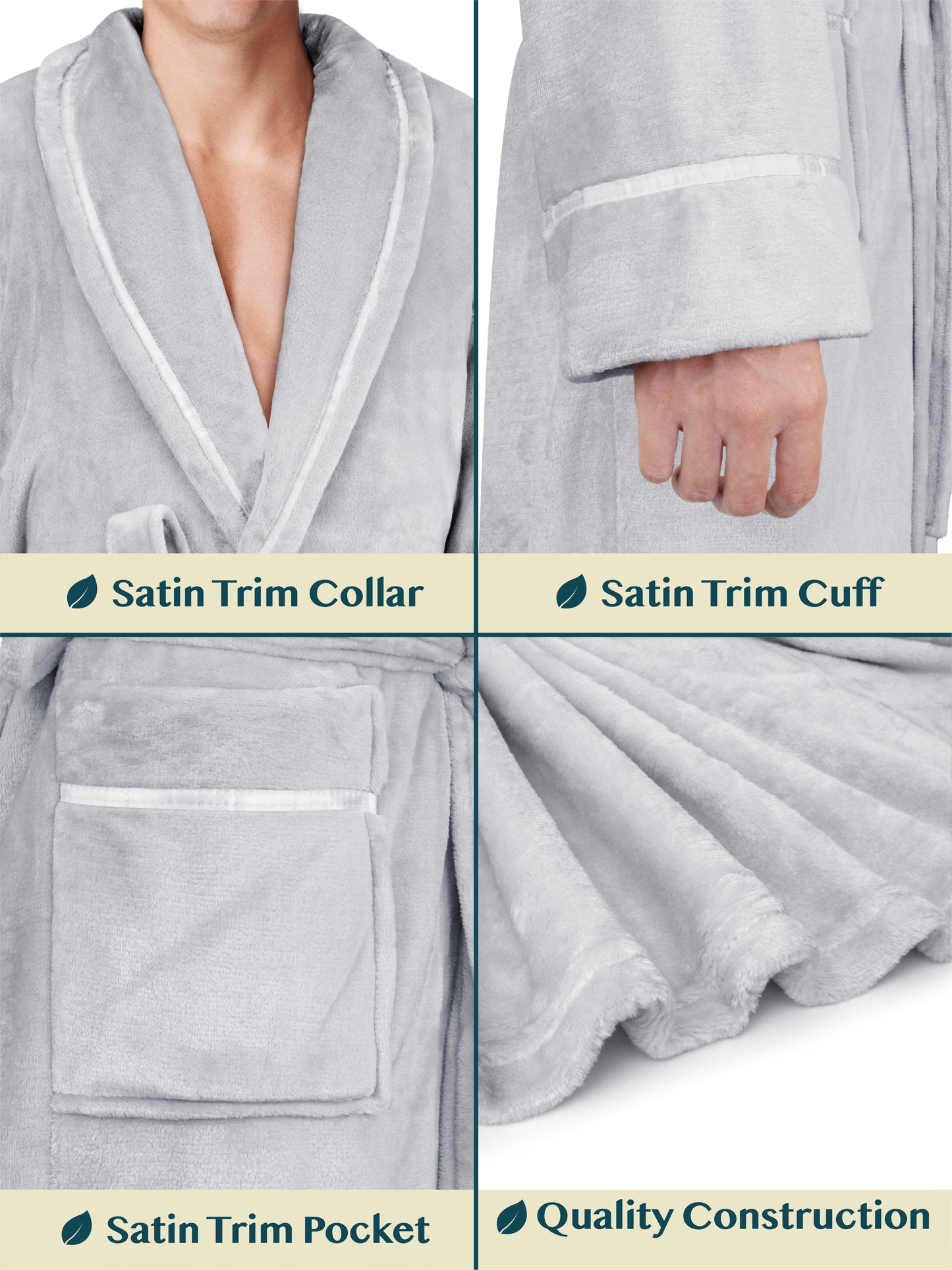 Men's Satin Trim Fleece Robe