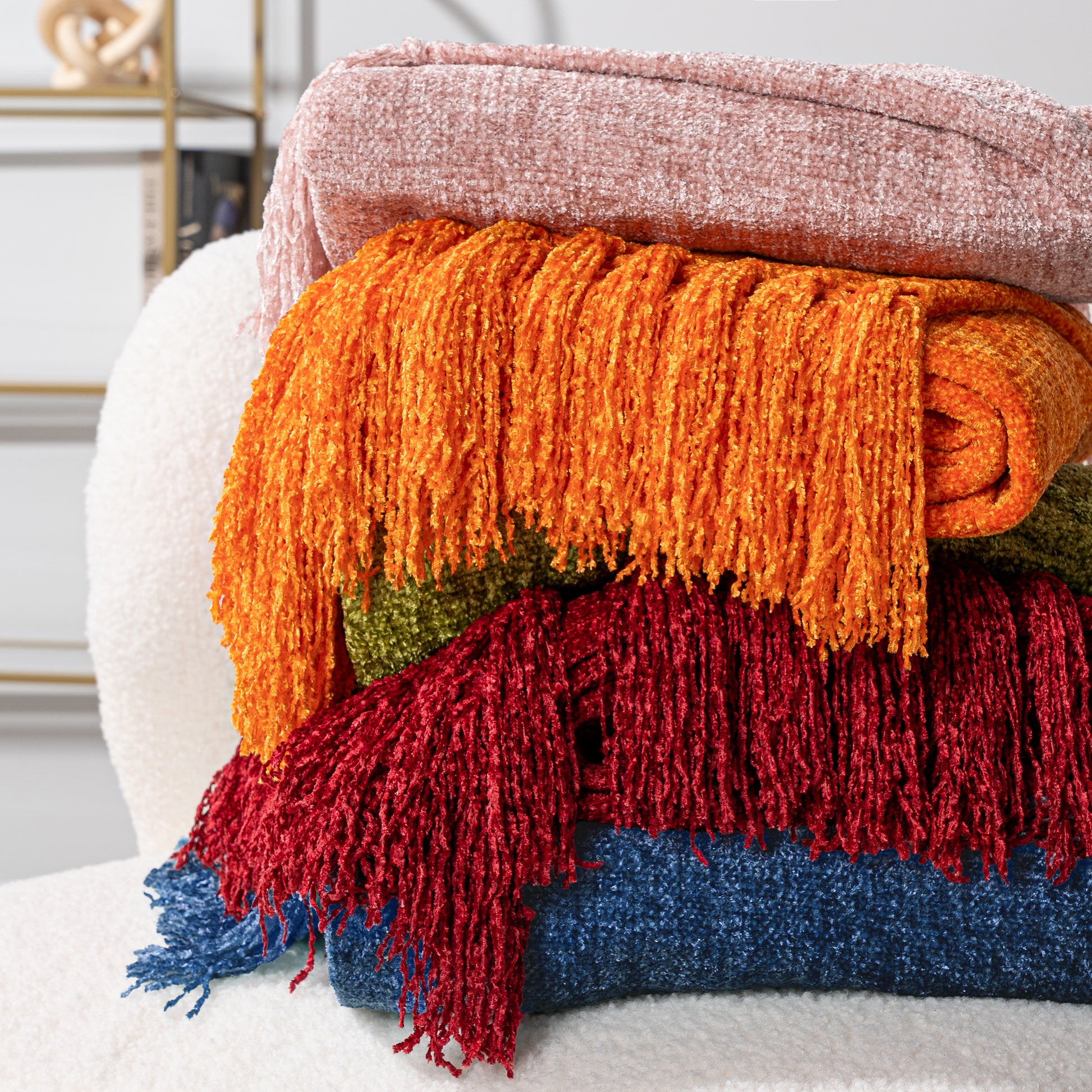 Chenille Tassel Fringe Throw Blanket
