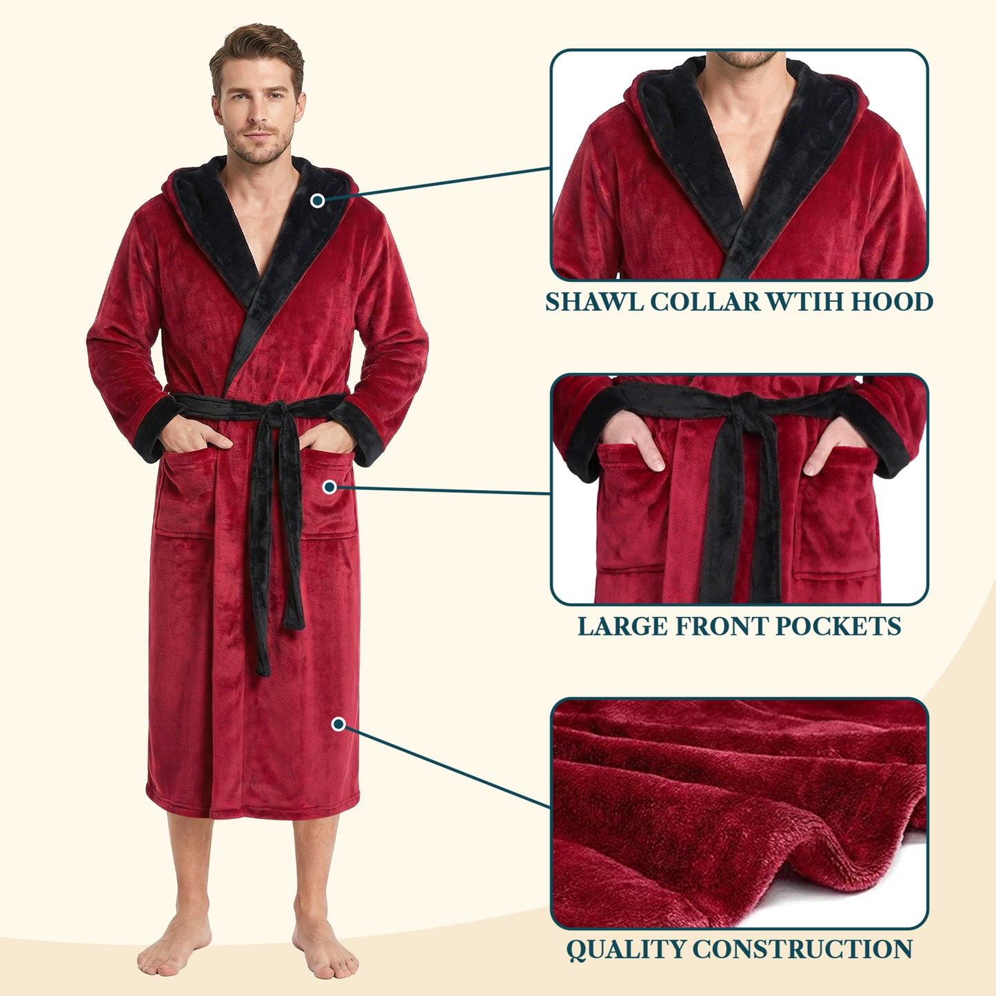 Men's Classic Fleece Robe with Hood