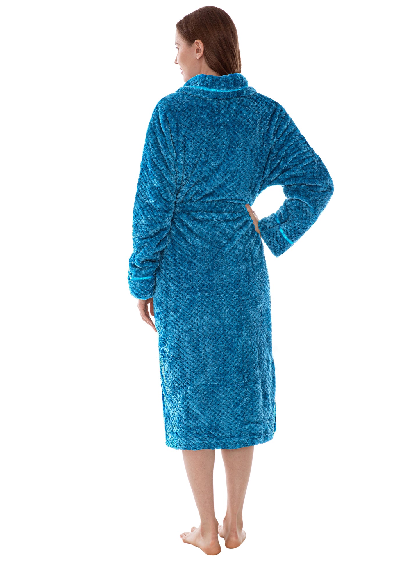 Women's Waffle Textured Satin Trim Fleece Robe