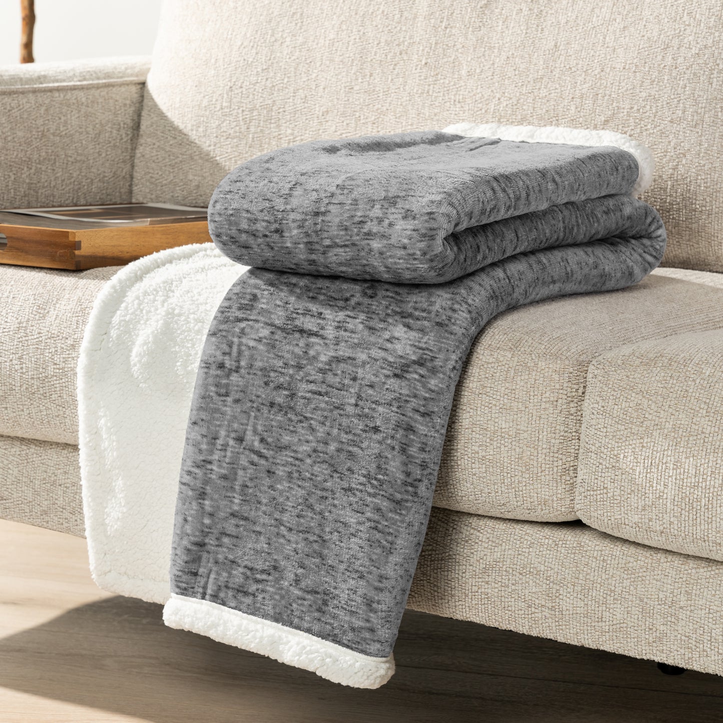 Melange Sherpa Fleece Throw Blanket