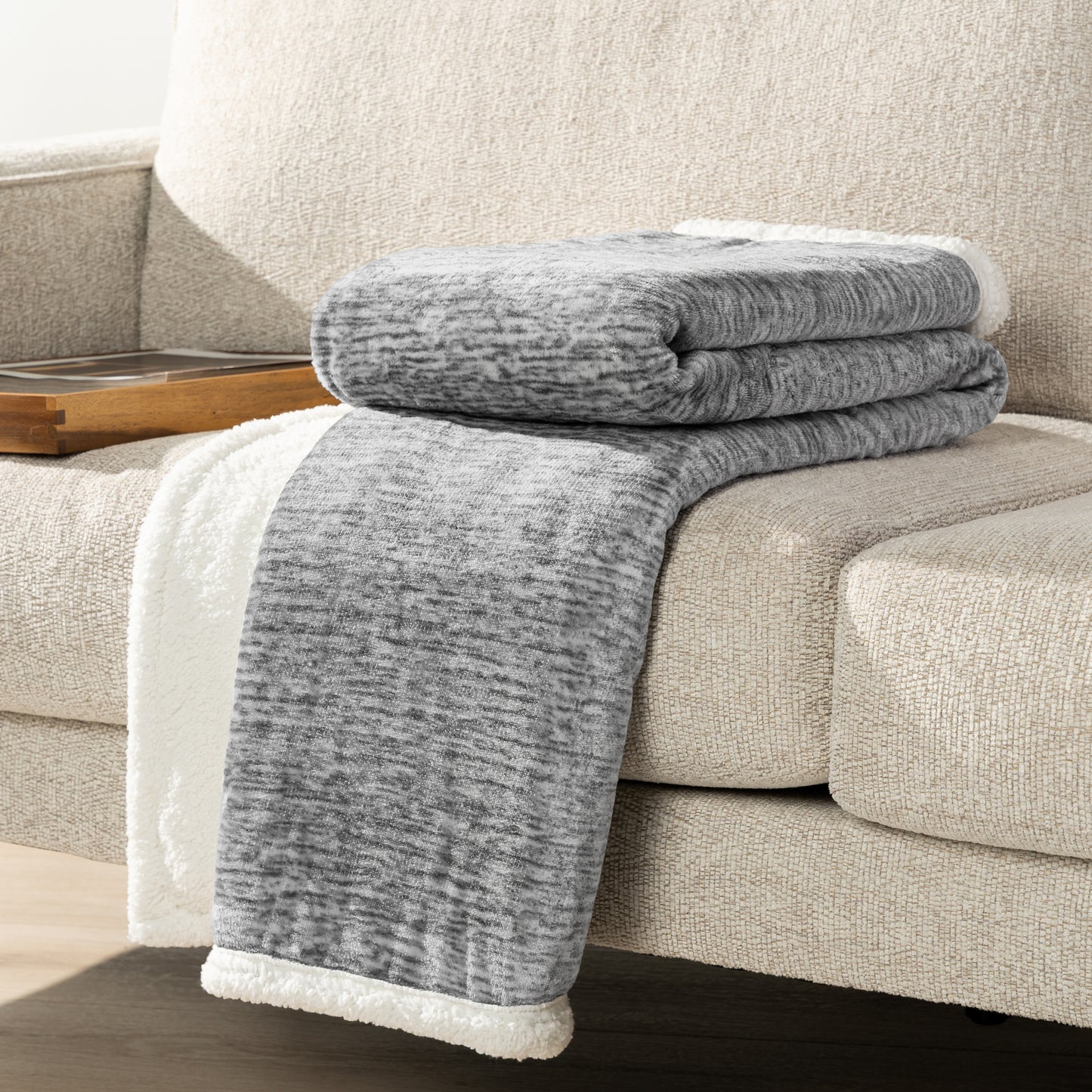Melange Sherpa Fleece Throw Blanket