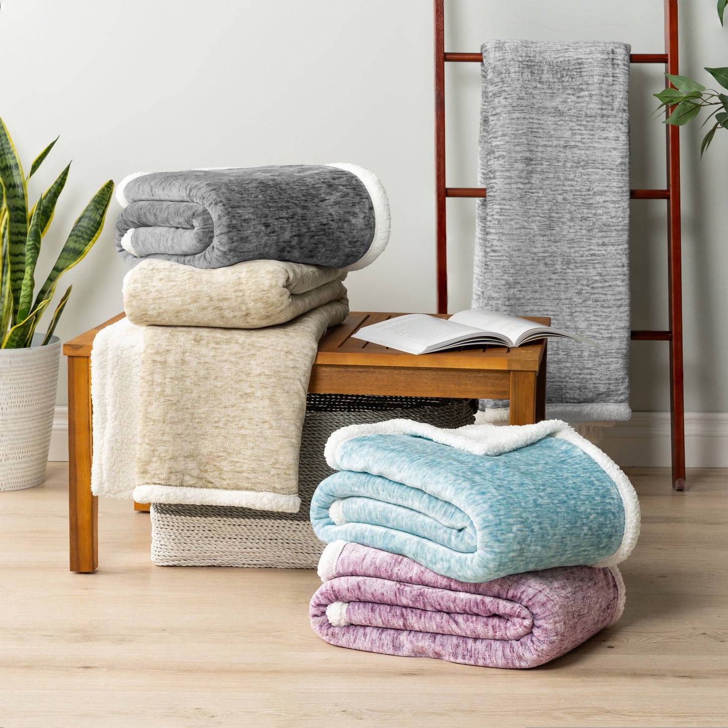 Melange Sherpa Fleece Throw Blanket