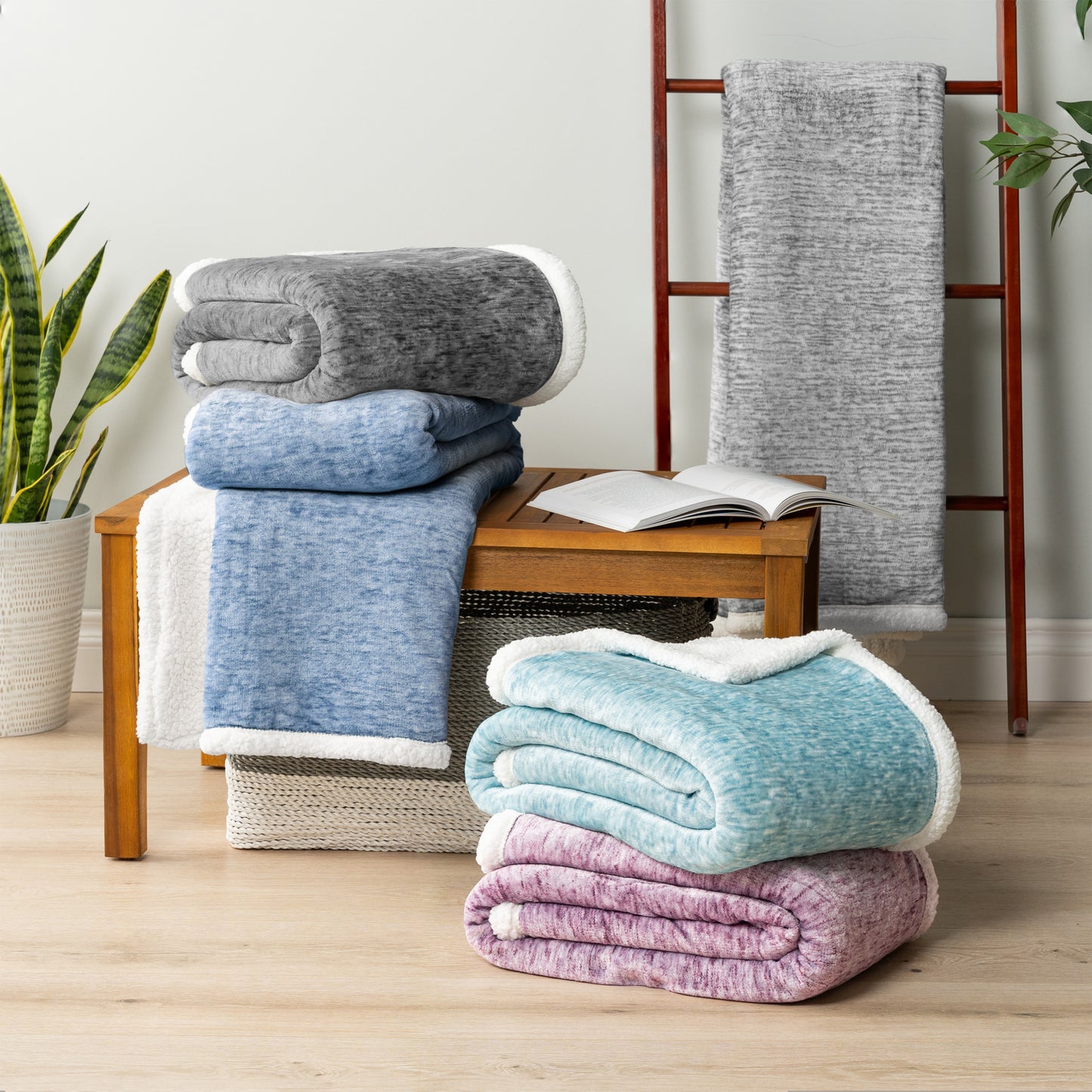 Melange Sherpa Fleece Throw Blanket