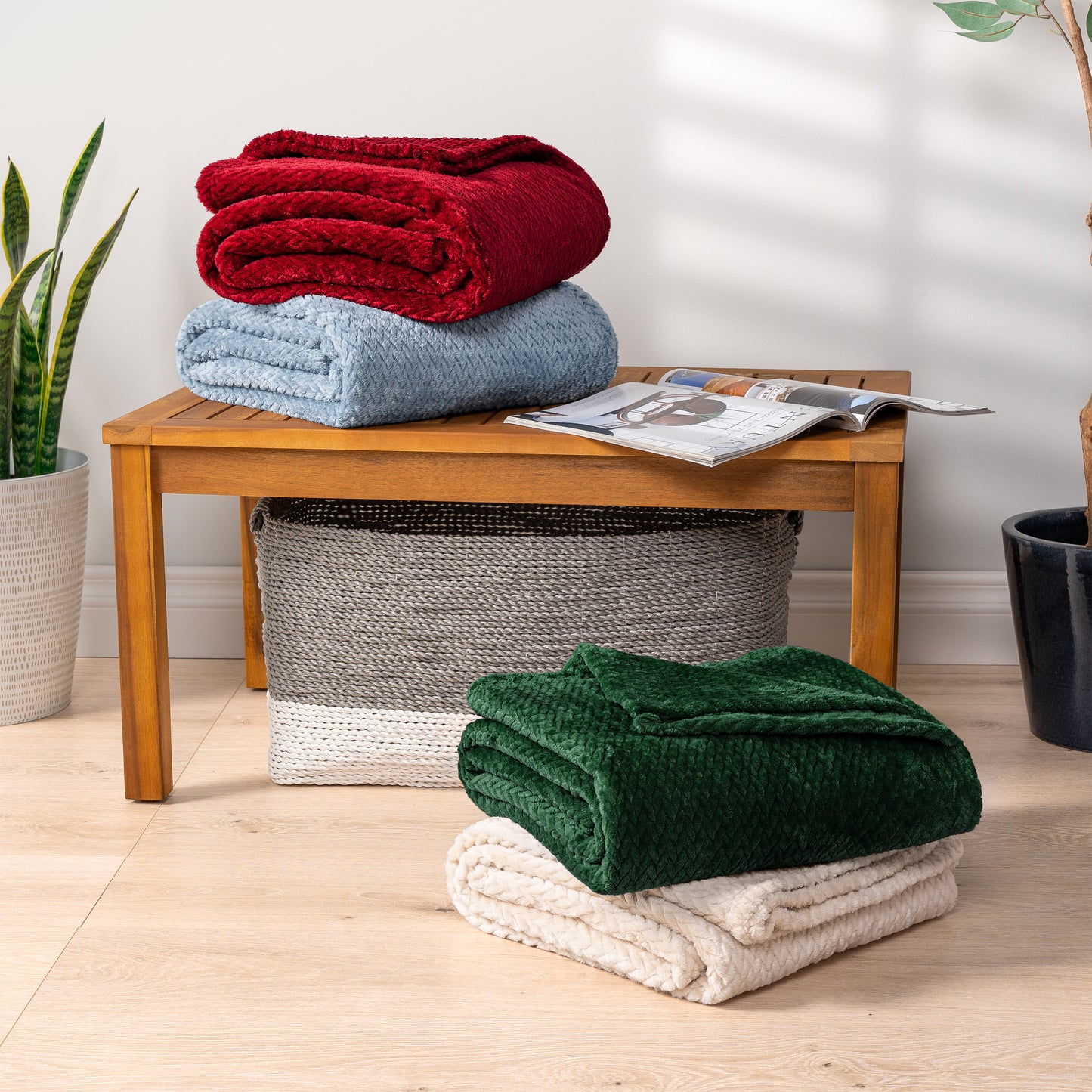 Leaves Textured Fleece Blanket