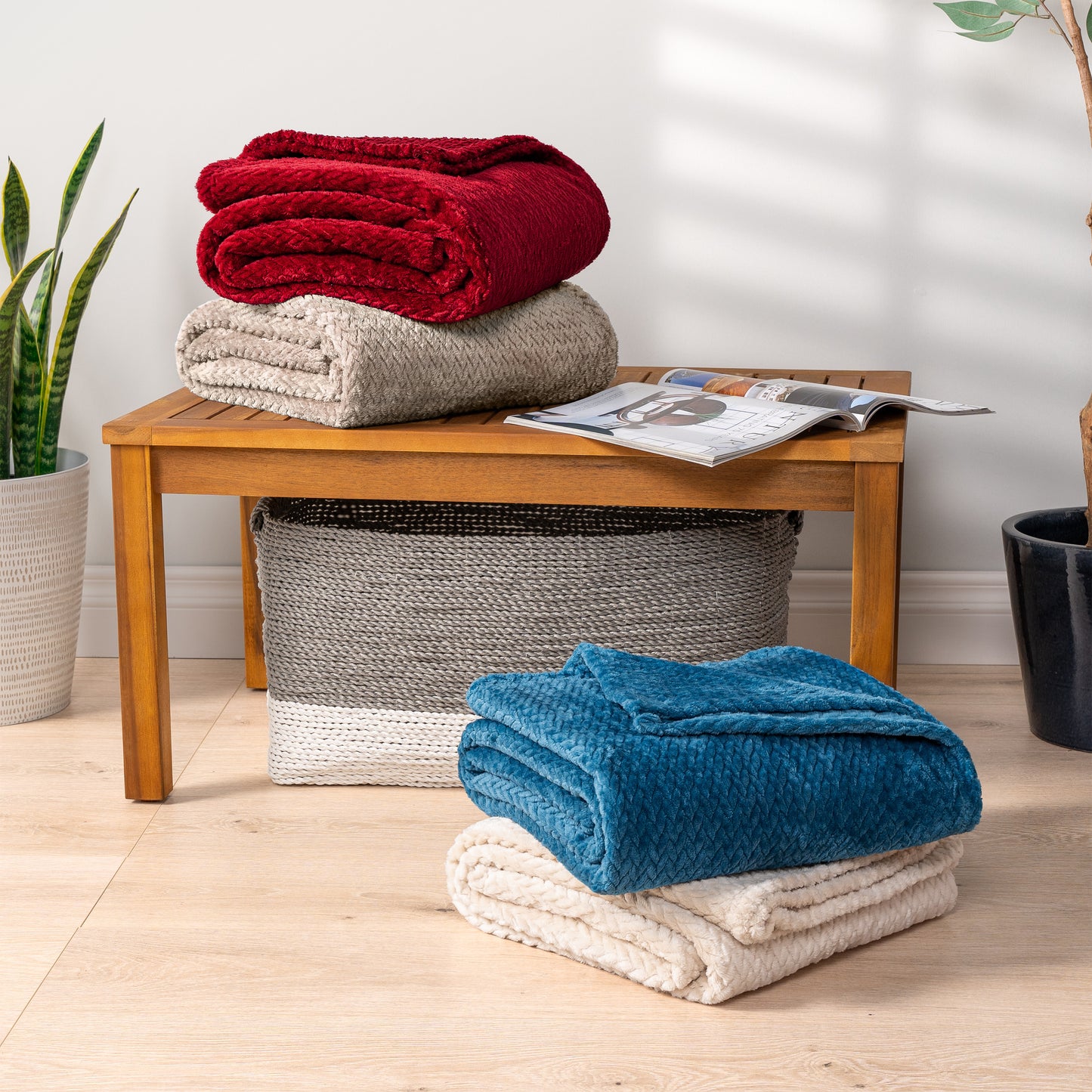 Leaves Textured Fleece Blanket