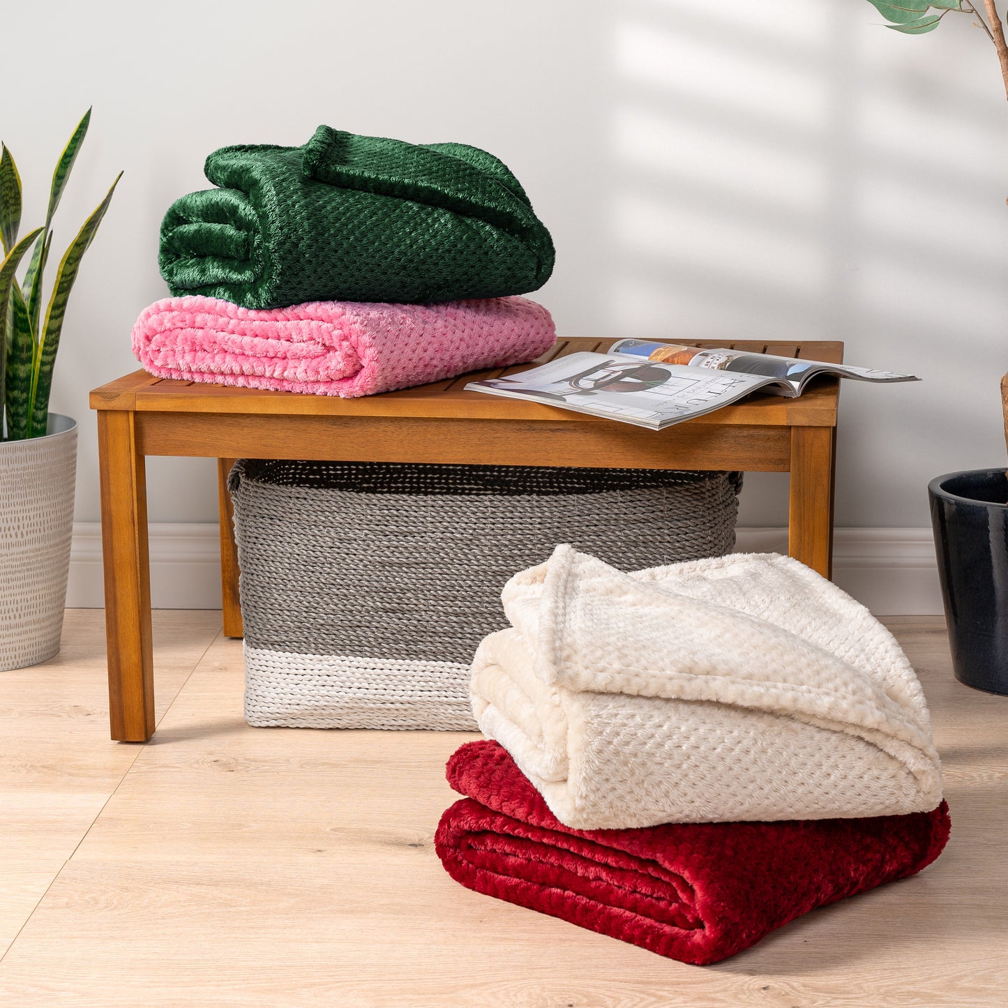 Waffle Textured Fleece Blanket