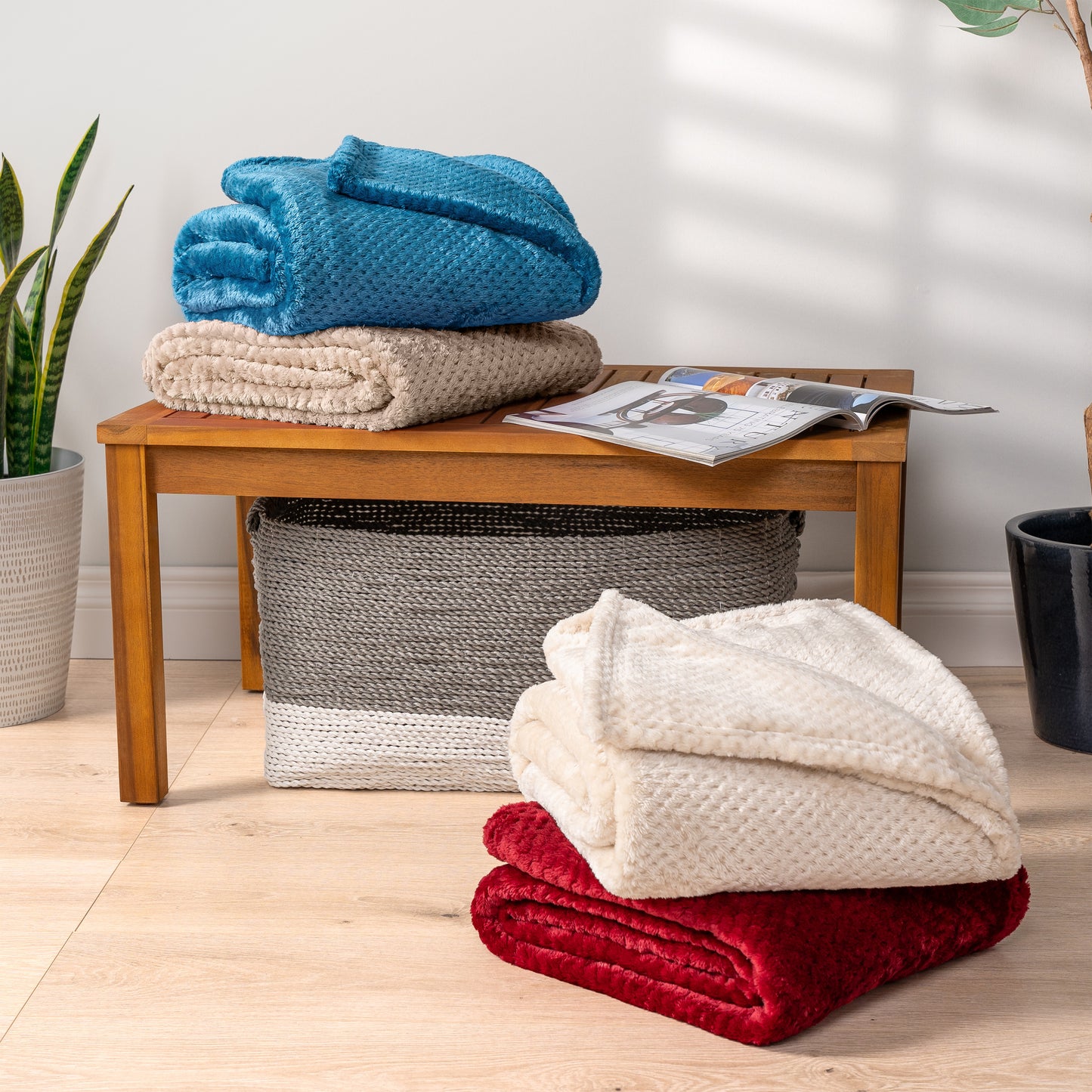 Waffle Textured Fleece Blanket