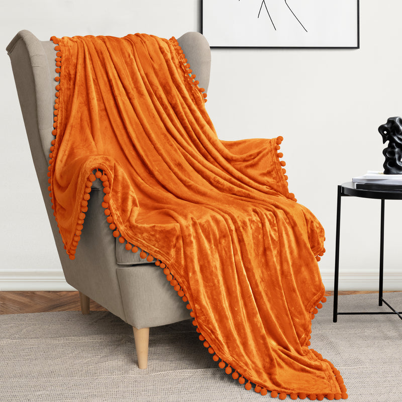 Pom Pom Fringe Throw Blanket