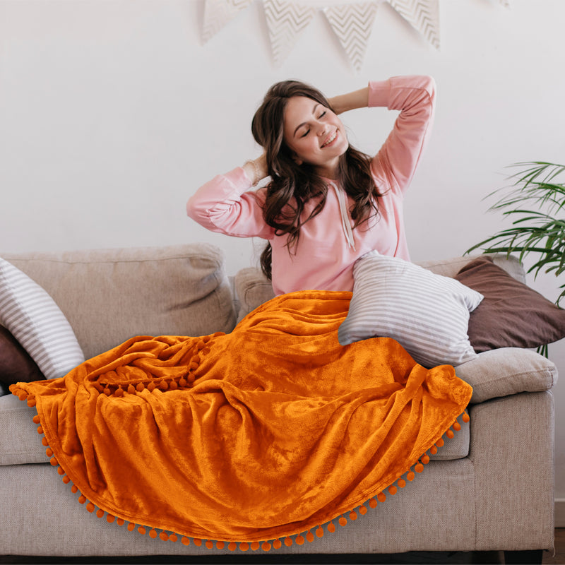 Pom Pom Fringe Throw Blanket