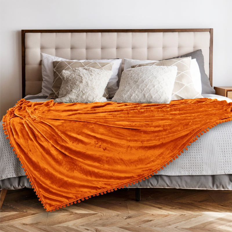 Pom Pom Fringe Throw Blanket