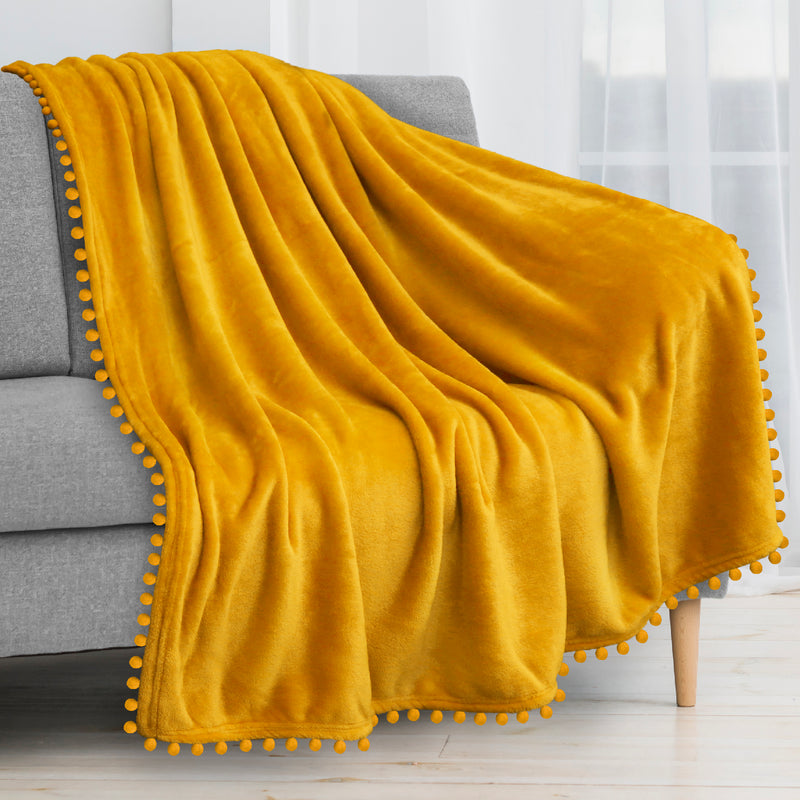 Pom Pom Fringe Throw Blanket