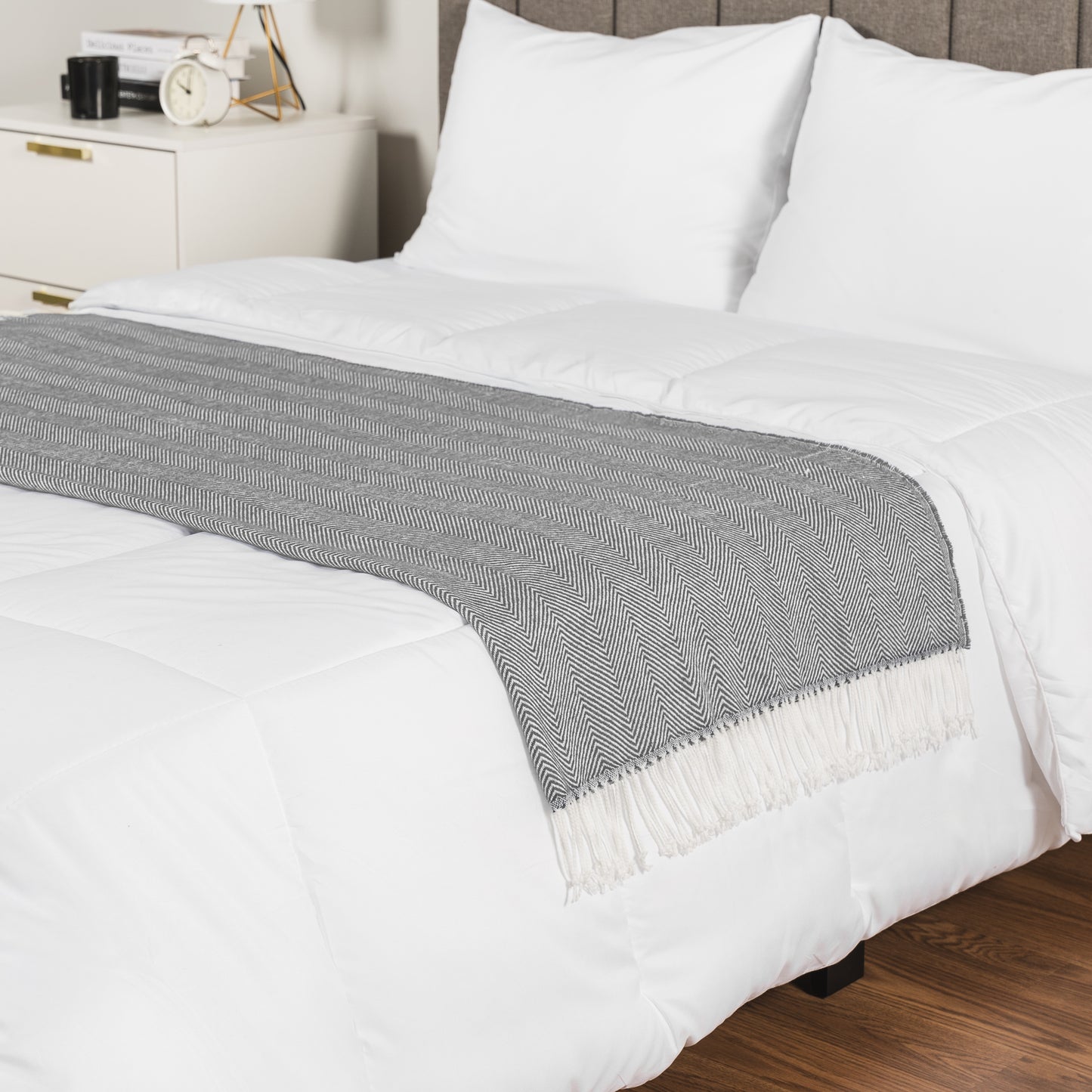 Herringbone Knit Fringe Throw Blanket