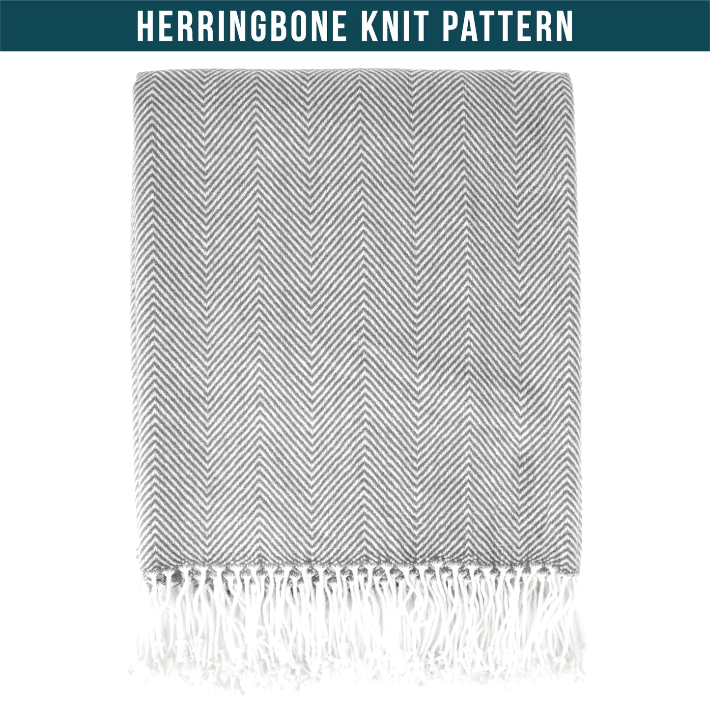 Herringbone Knit Fringe Throw Blanket