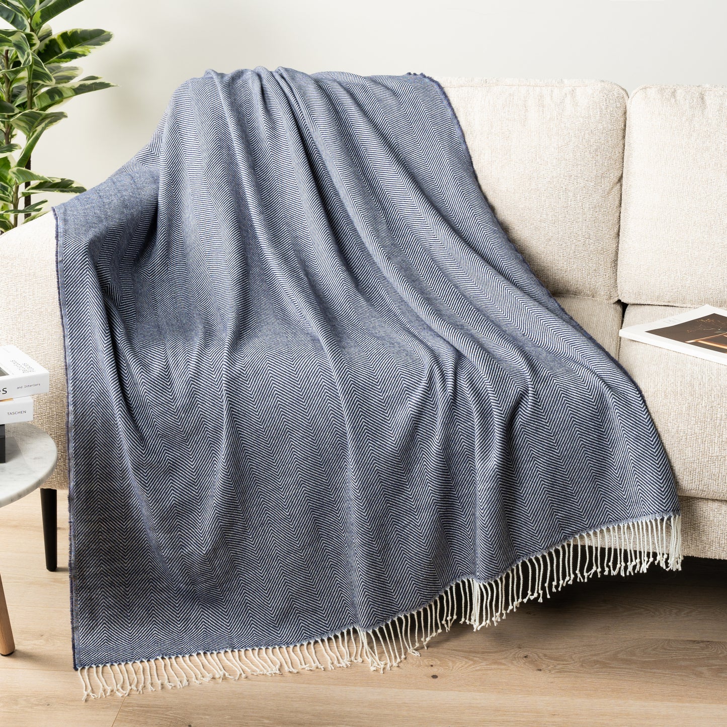 Herringbone Knit Fringe Throw Blanket