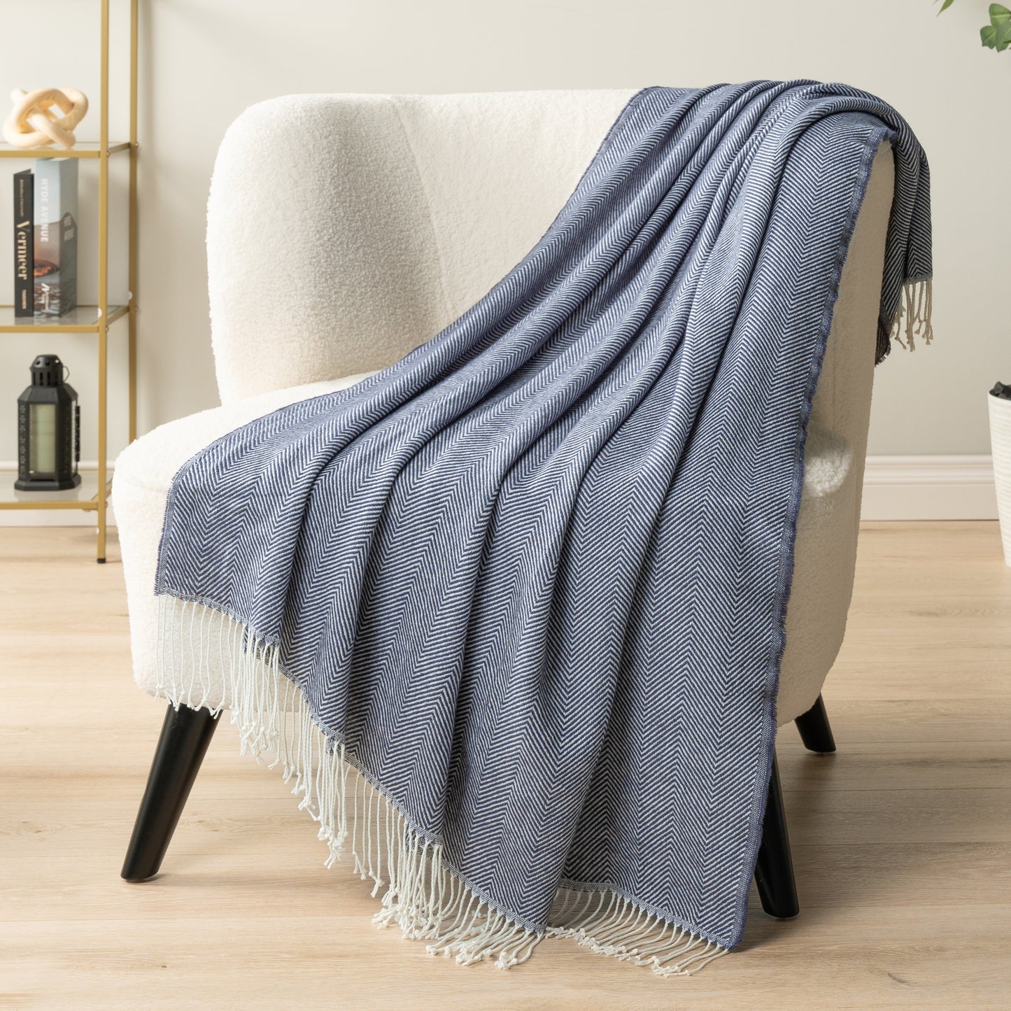 Herringbone Knit Fringe Throw Blanket