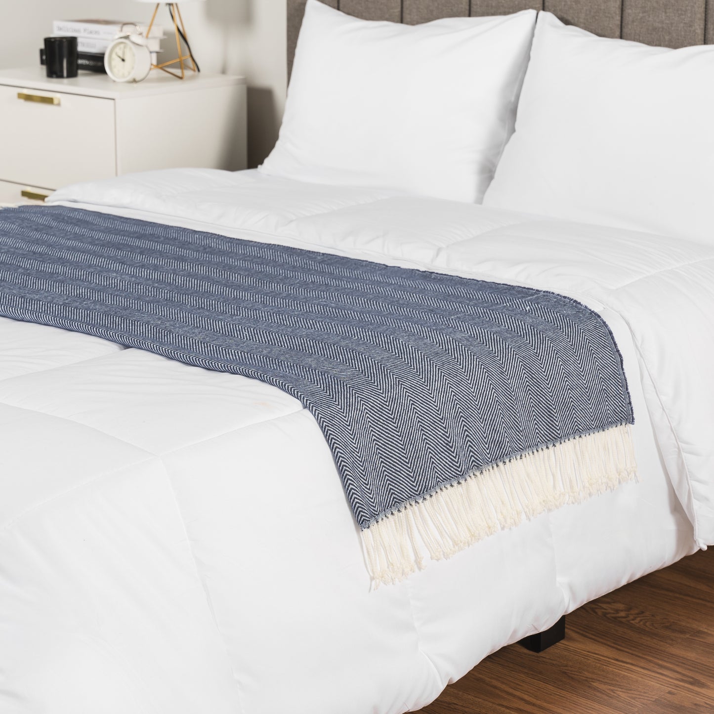 Herringbone Knit Fringe Throw Blanket