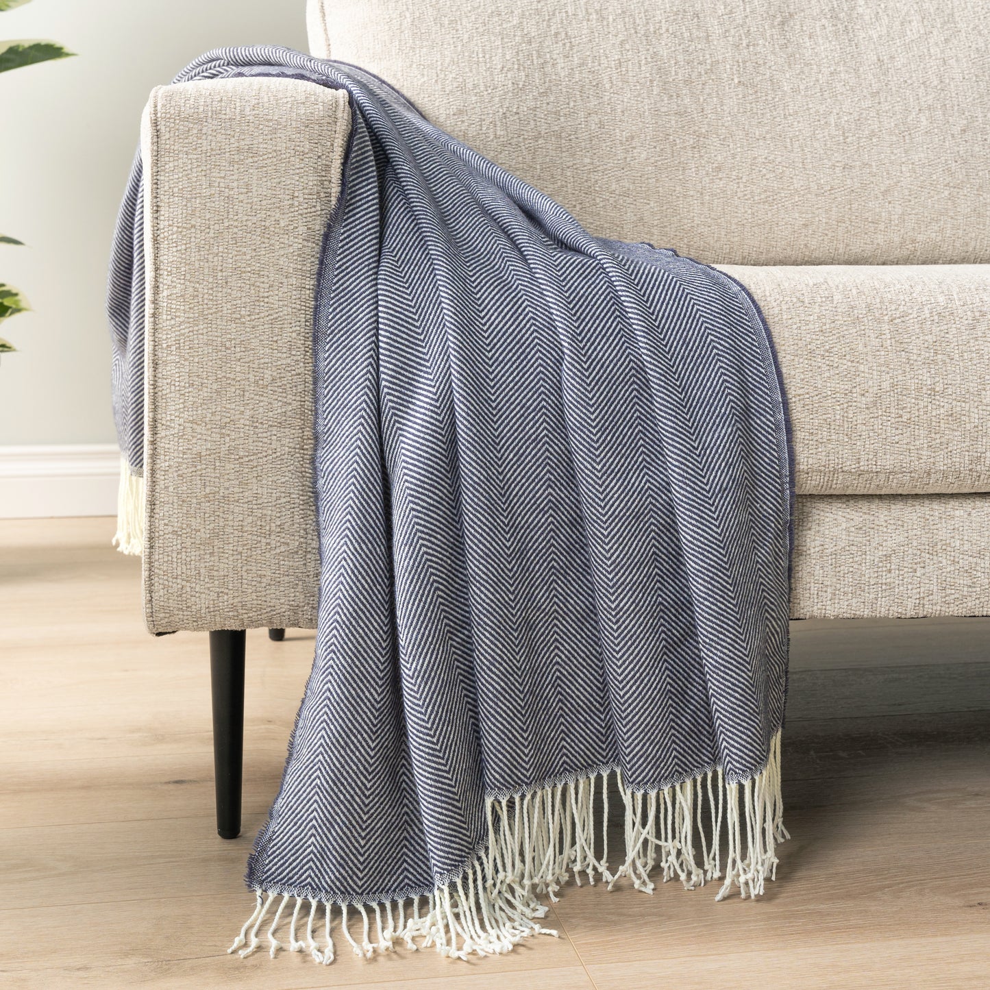 Herringbone Knit Fringe Throw Blanket