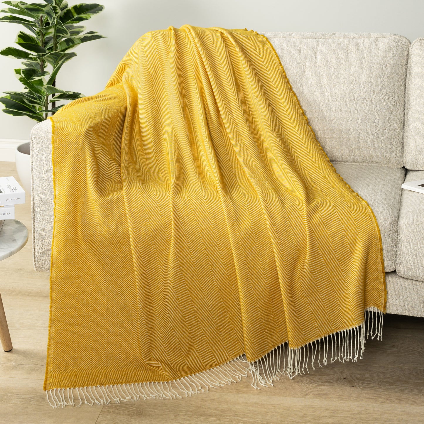 Herringbone Knit Fringe Throw Blanket