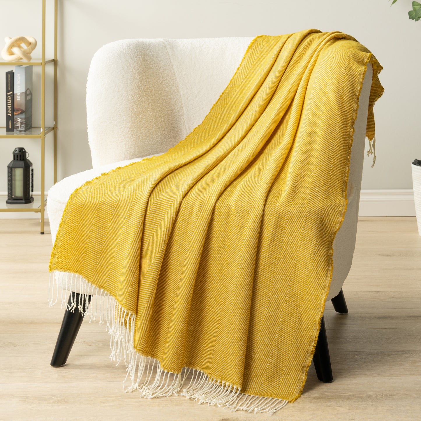 Herringbone Knit Fringe Throw Blanket