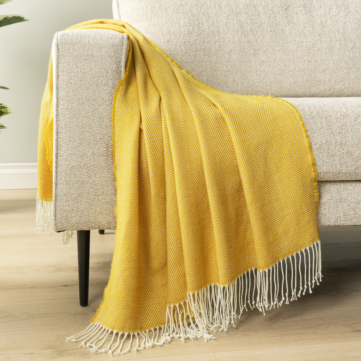 Herringbone Knit Fringe Throw Blanket
