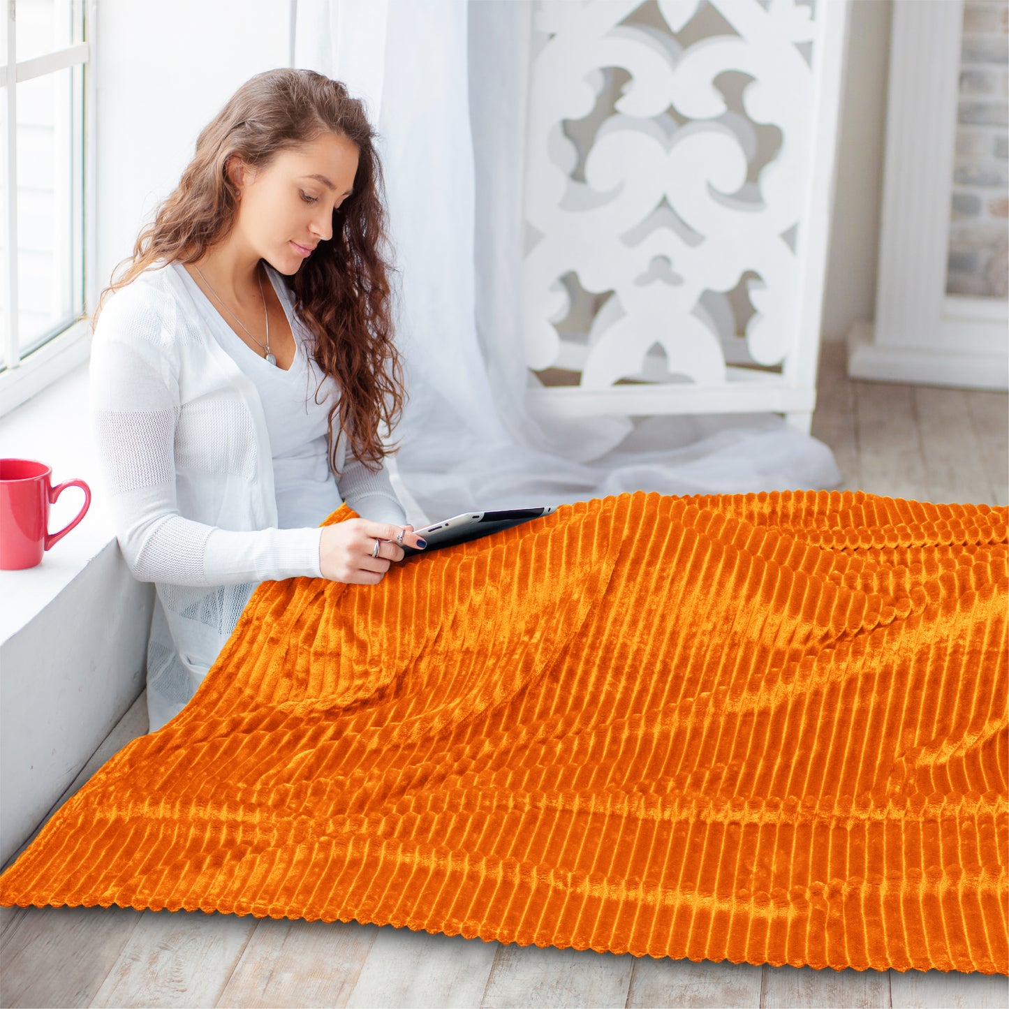 Ribbed Fleece Throw Blanket