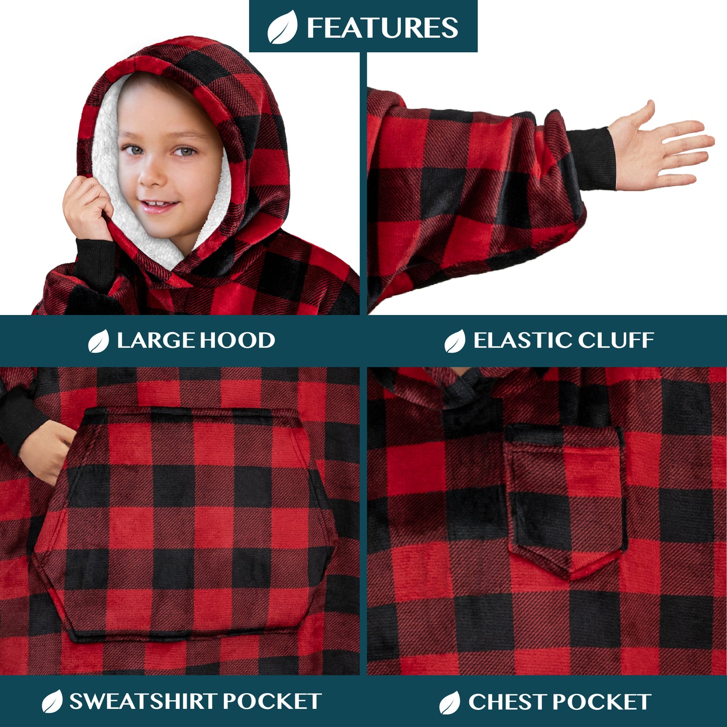 Kid's Chest Pocket Sherpa Hoodie Blanket - Kangaroo Pocket