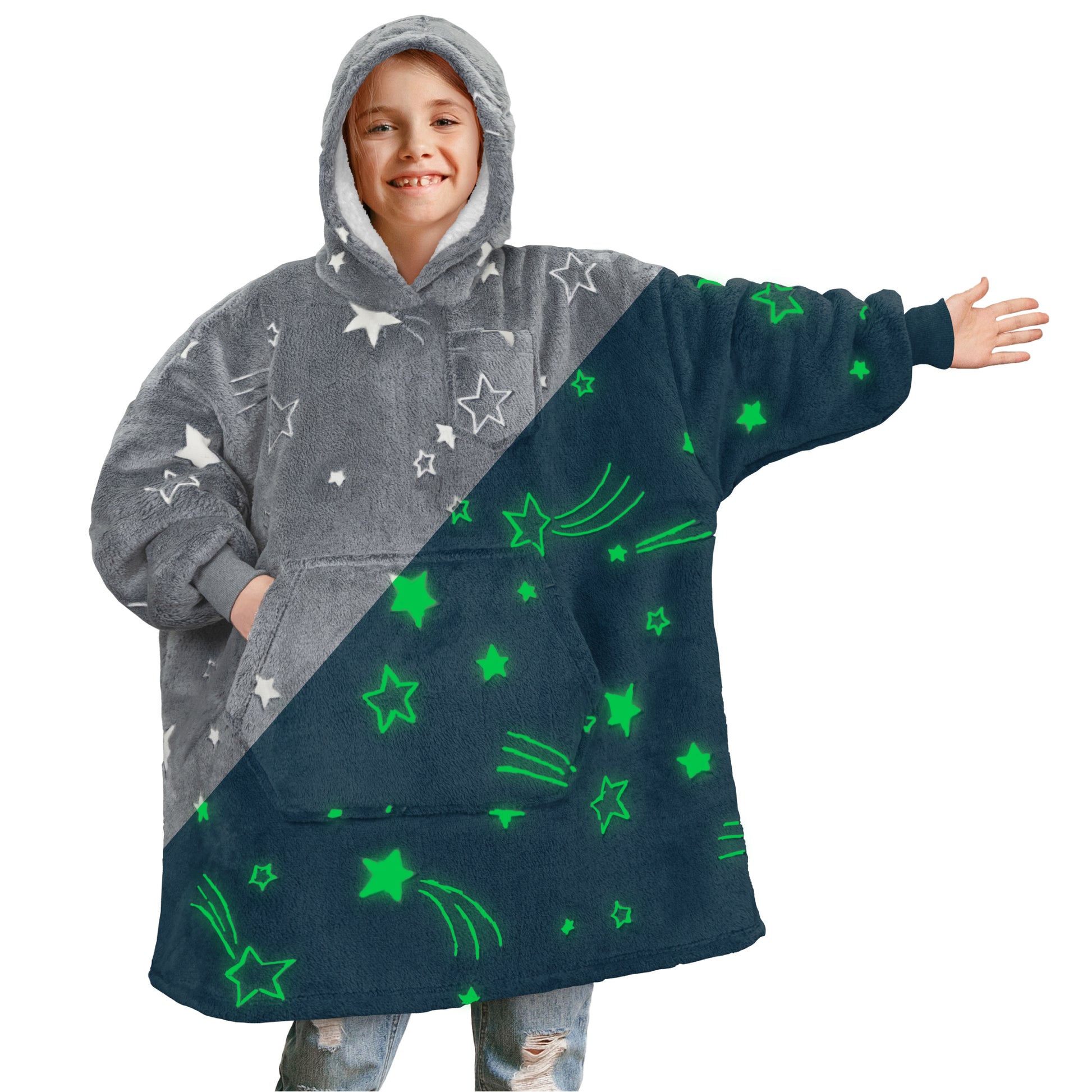 Kid's Chest Pocket Sherpa Hoodie Blanket - Kangaroo Pocket