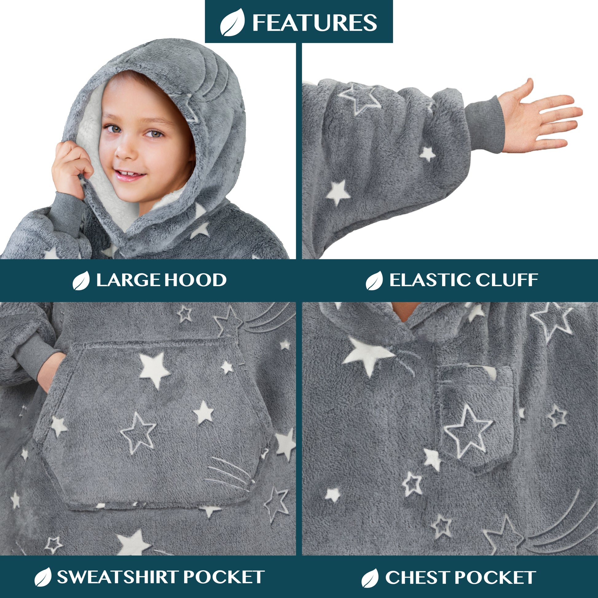 Kid's Chest Pocket Sherpa Hoodie Blanket - Kangaroo Pocket