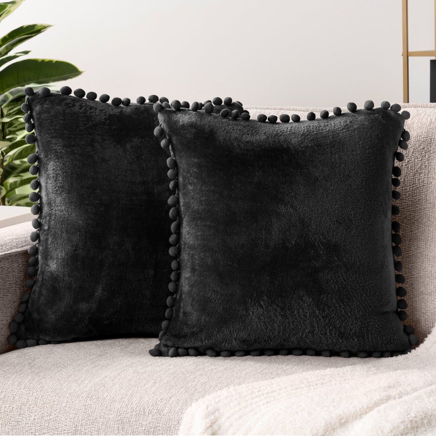 Pom Pom Fringe Fleece Pillow Cover - Set of 2