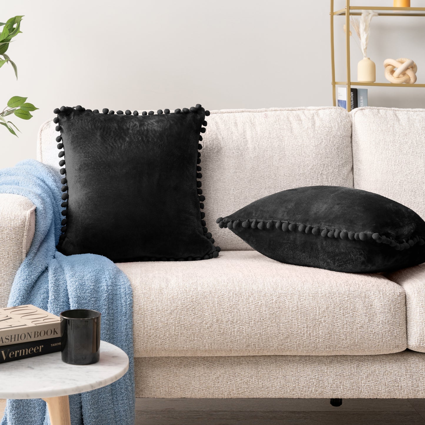 Pom Pom Fringe Fleece Pillow Cover - Set of 2
